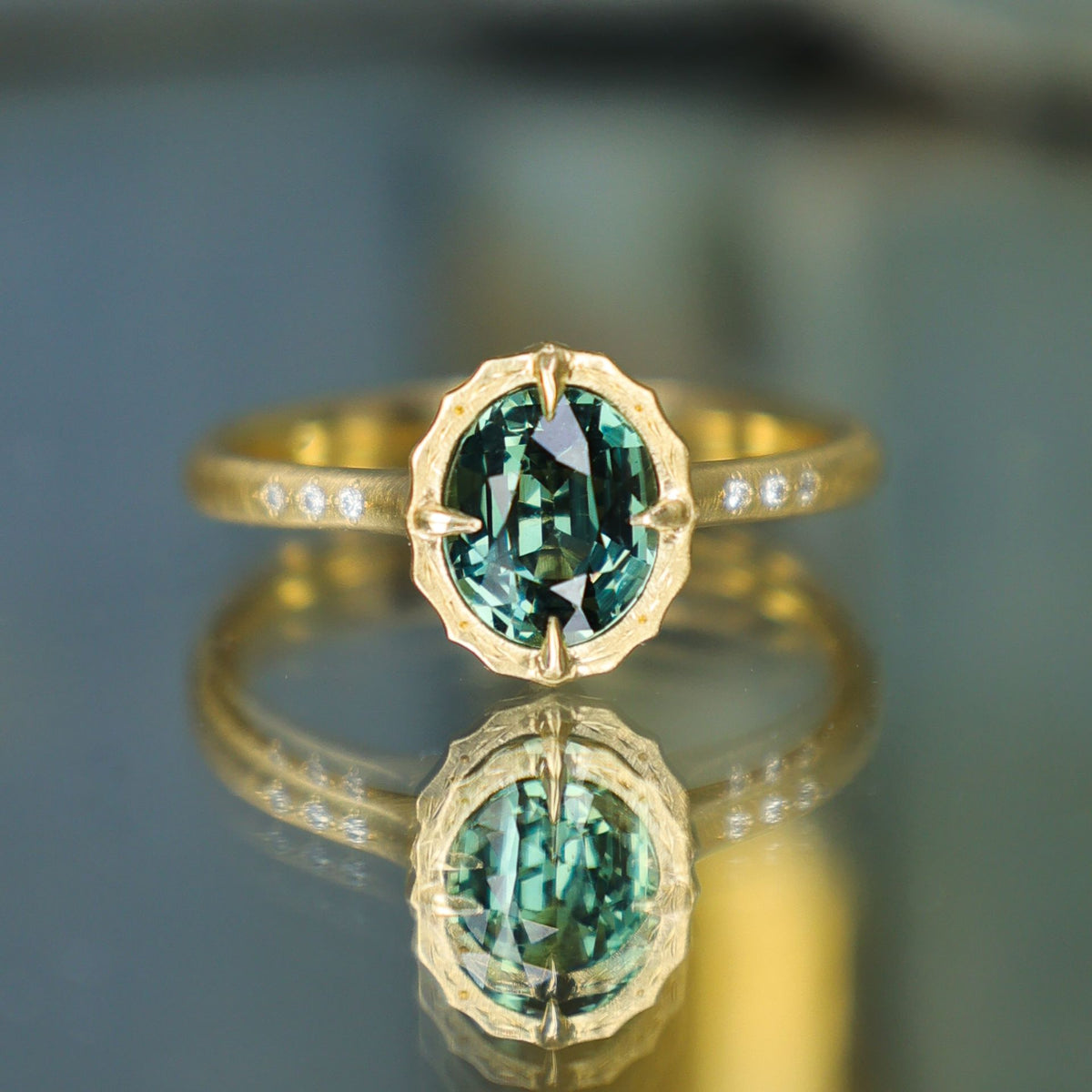Oval Green Sapphire Lotus Ring - 1.52ct