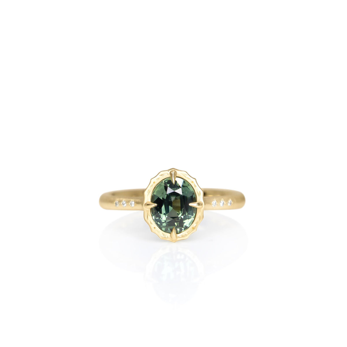 Oval Green Sapphire Lotus Ring - 1.52ct