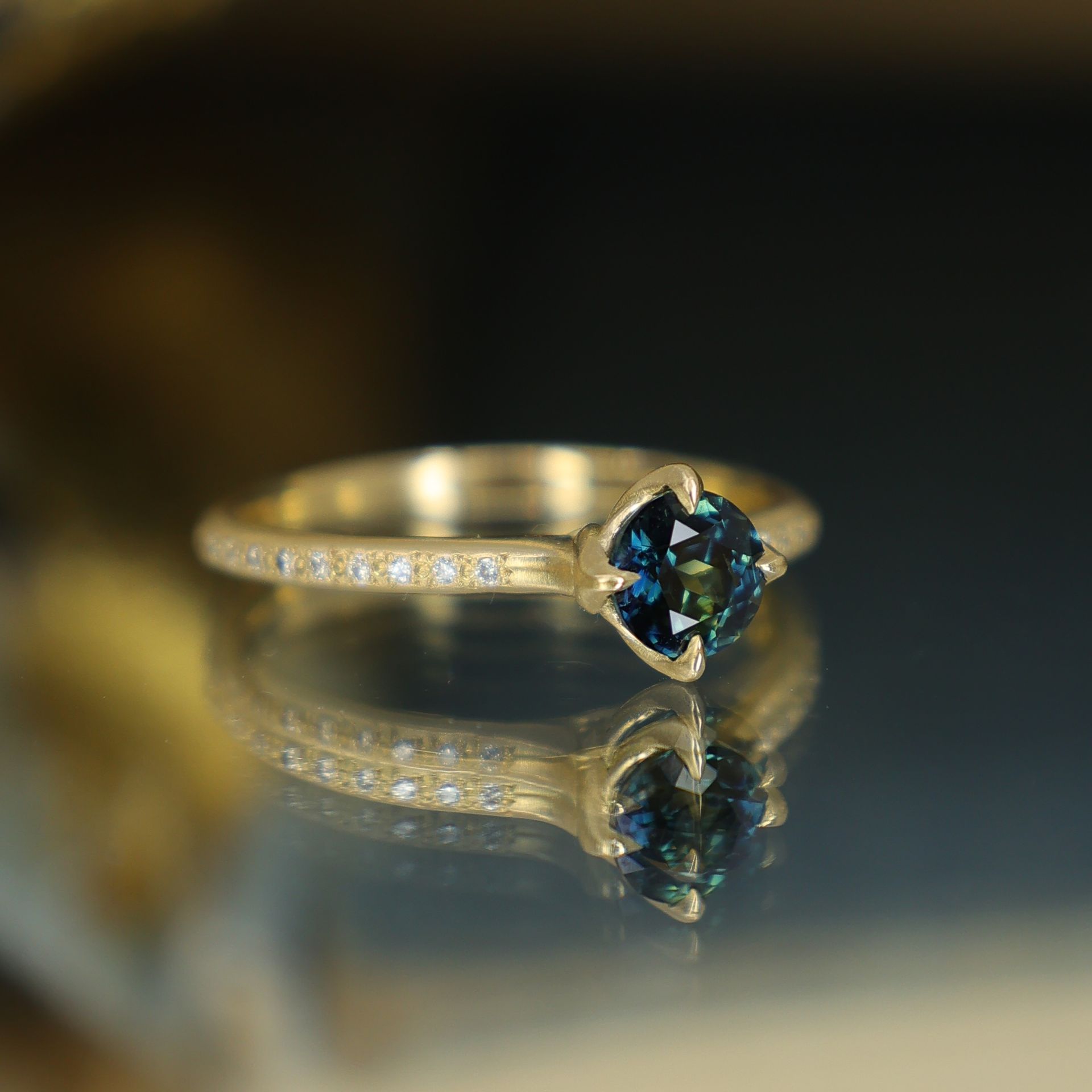 Teal Sapphire Rosehip Ring - 0.76ct