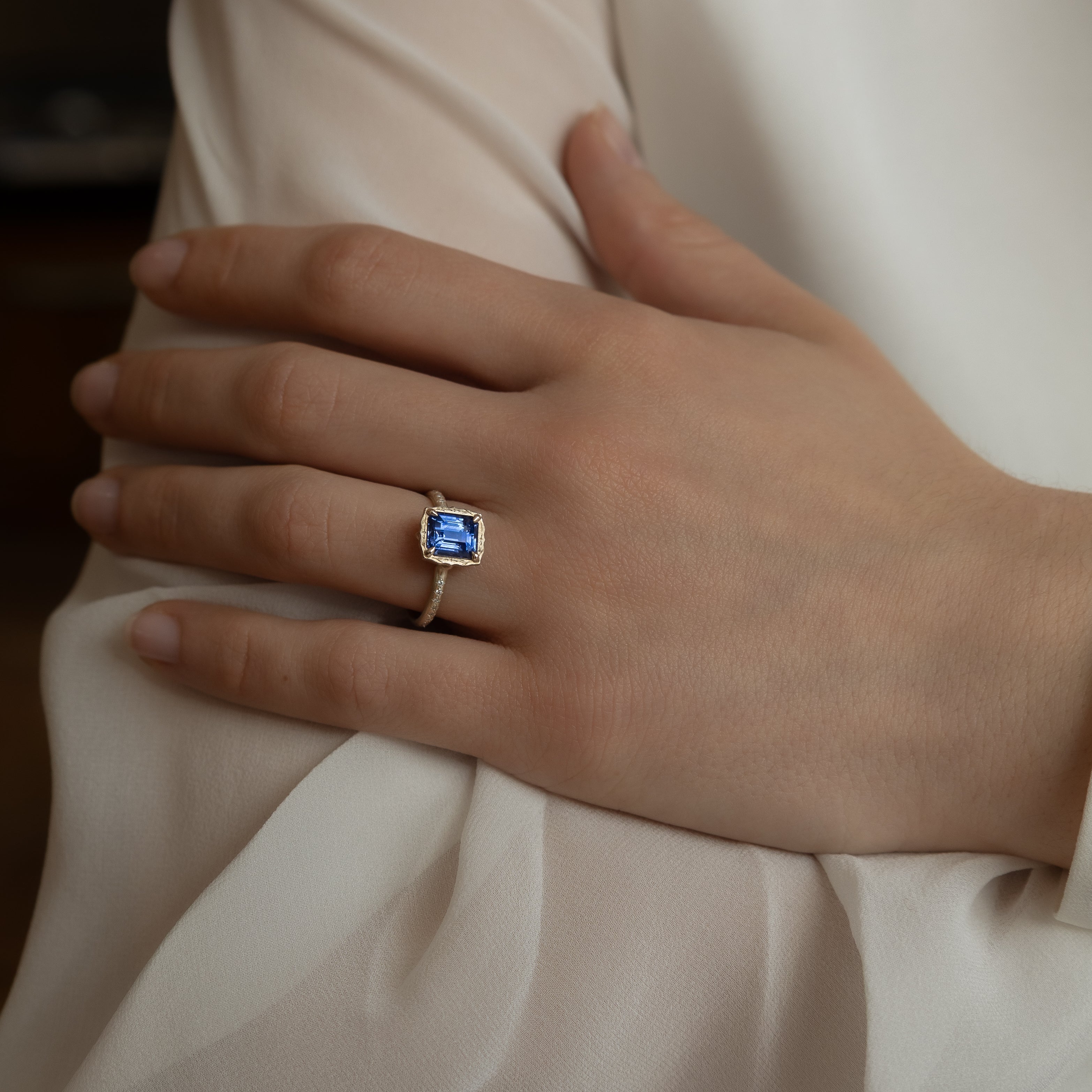 Emerald Cut Sapphire Lotus Ring - 2.05ct