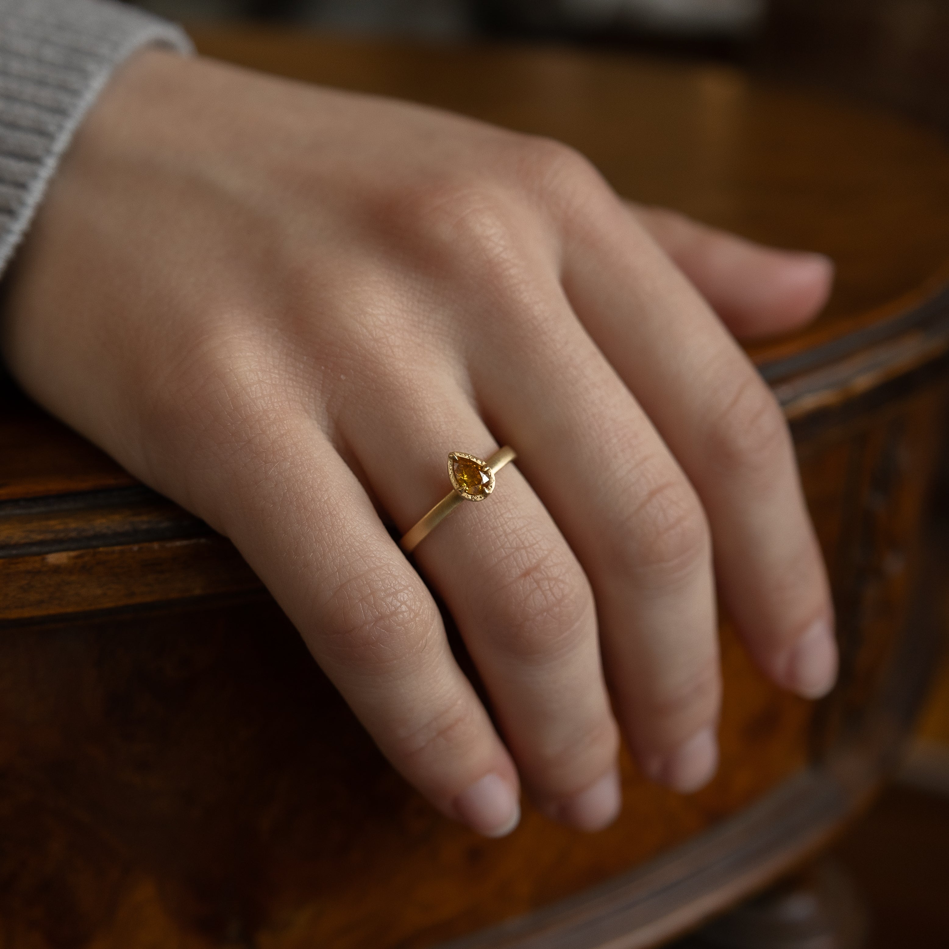 Orange Pear Diamond Stackable Ring