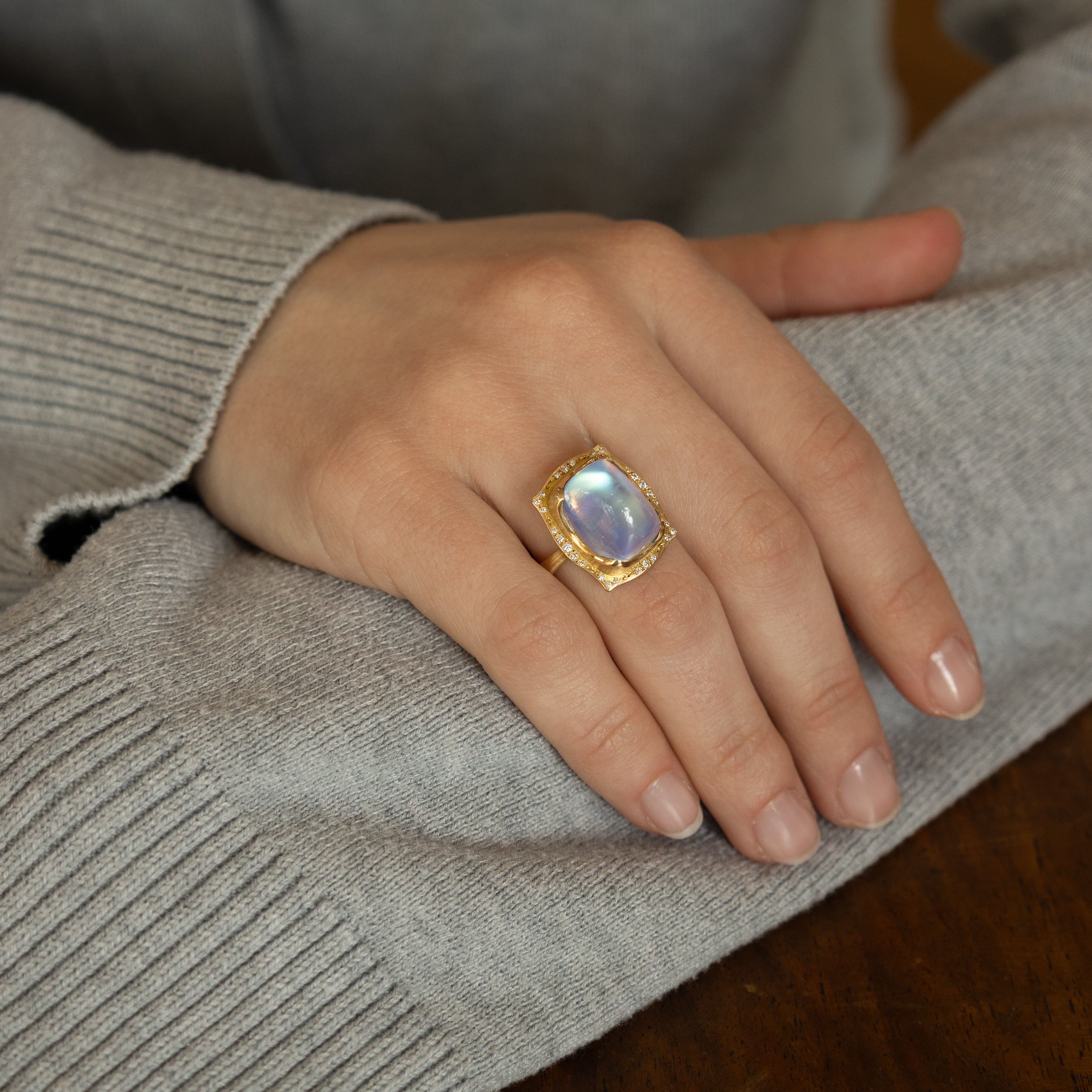 Wavy Cushion Moonstone Ring