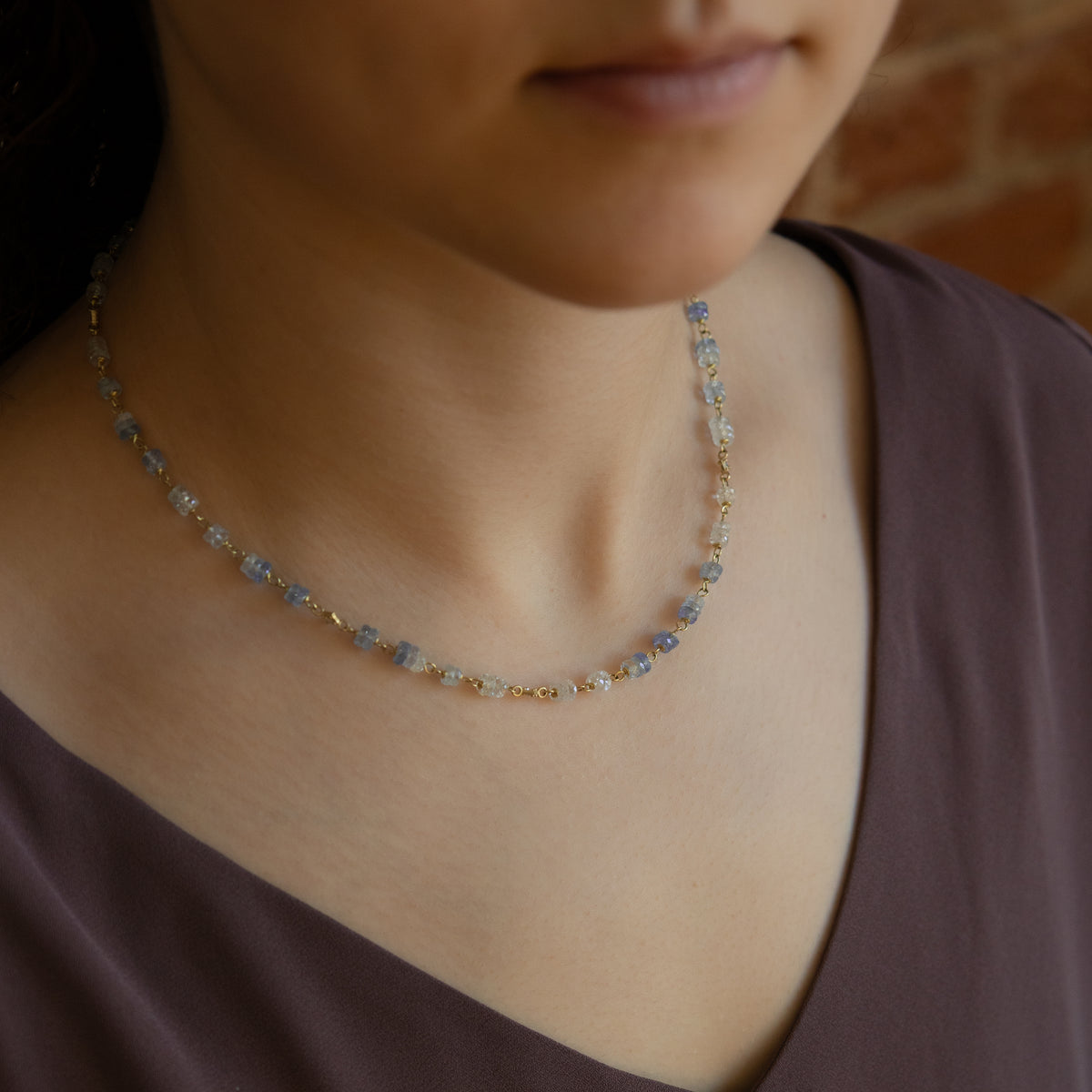 Ombre Sapphire Beaded Necklace - 16 Inches