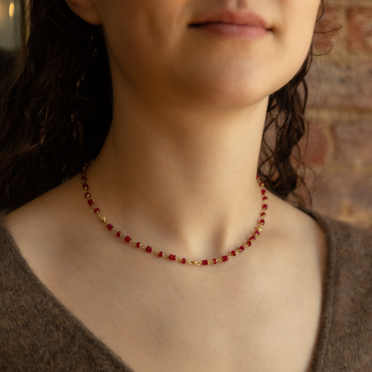 Ruby Beaded Necklace - 16 Inches