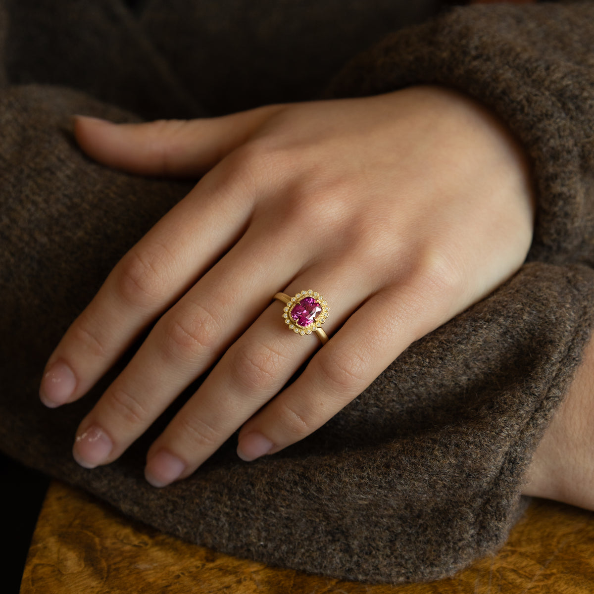 Pink Sapphire Cushion Flame Ring - 2.17ct