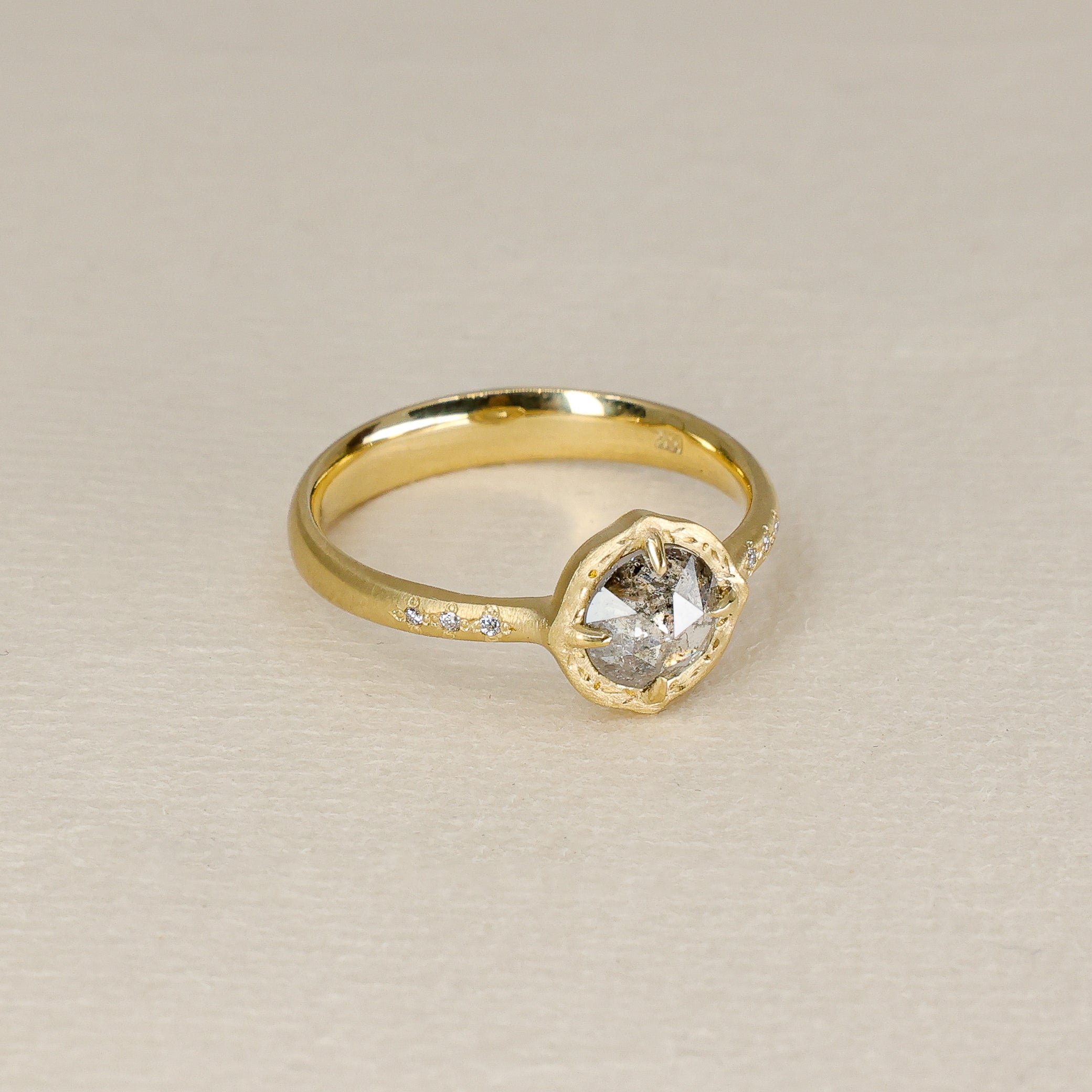 Salt & Pepper Rose Cut Prong Ring