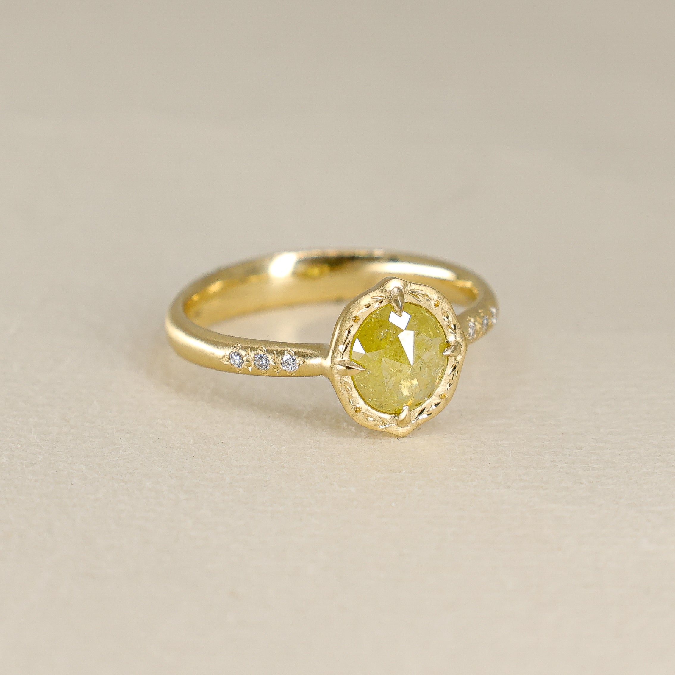 Yellow Diamond Rose Cut Prong Ring