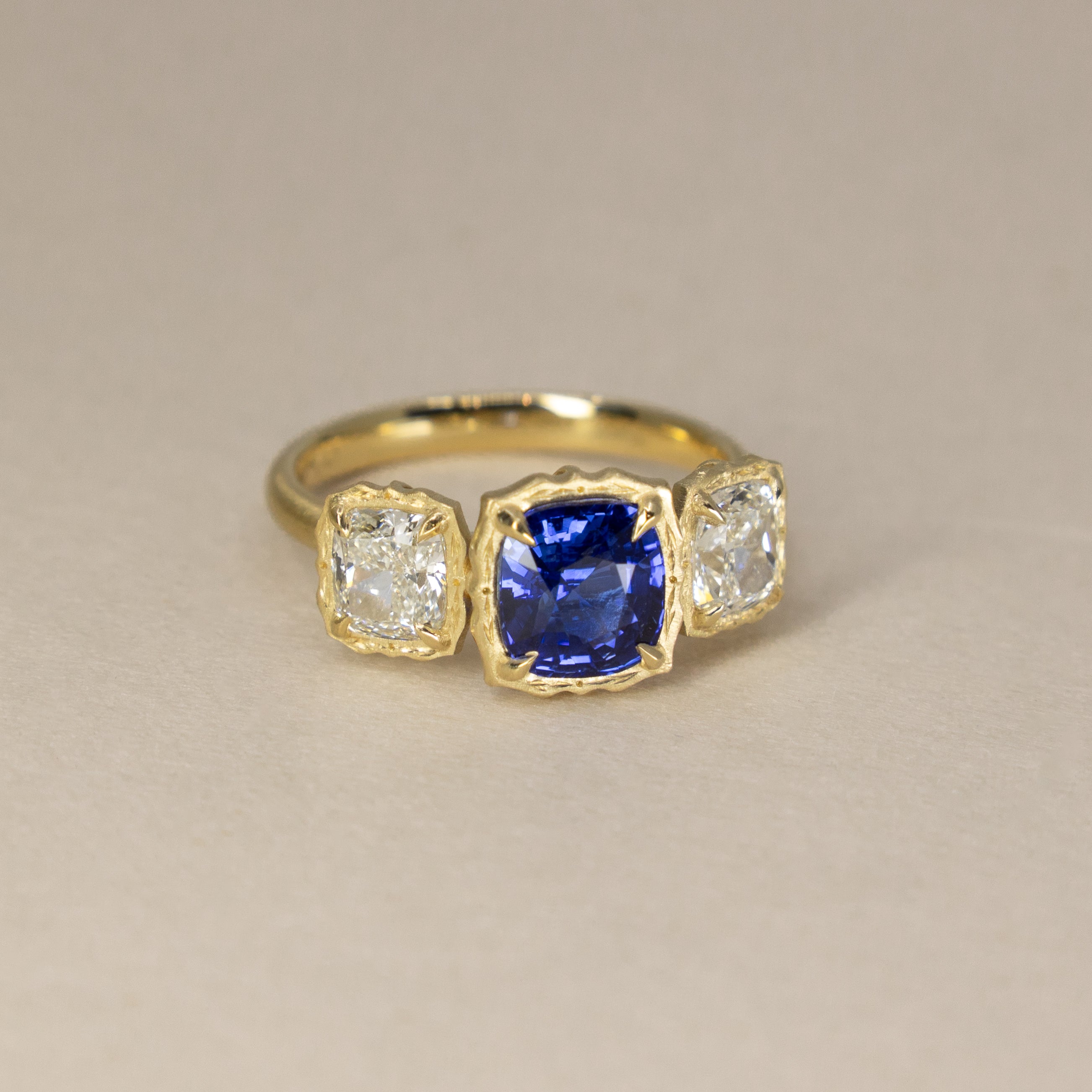 Three Stone Sapphire Lotus Ring - 2.05ct center