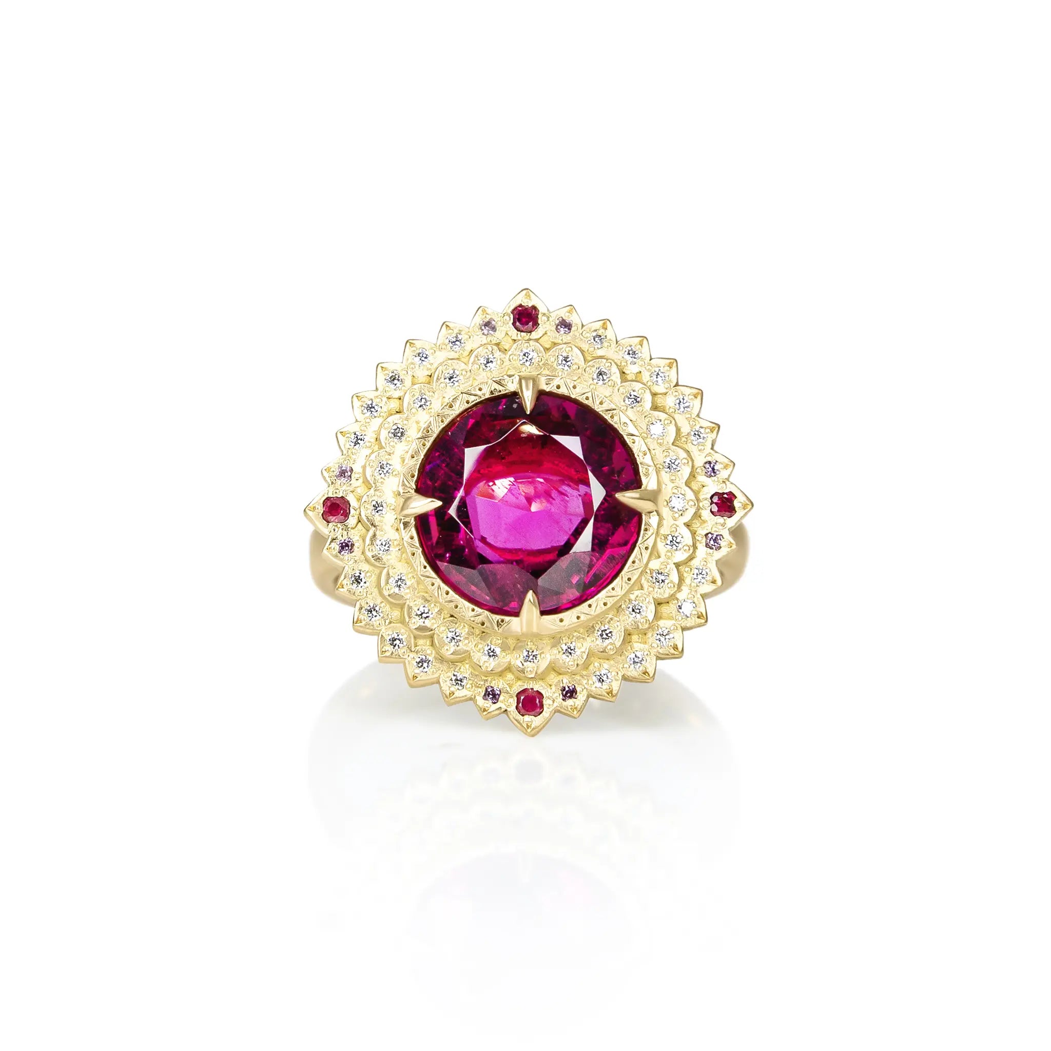 Rubellite Double Halo Flame Ring