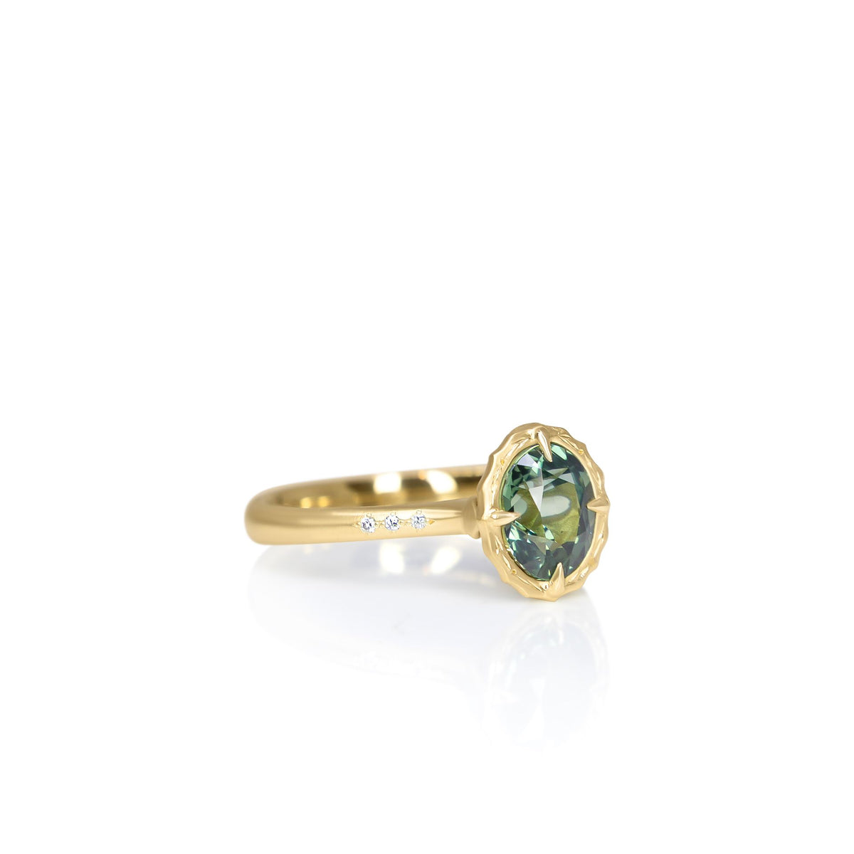 Oval Green Sapphire Lotus Ring - 1.52ct