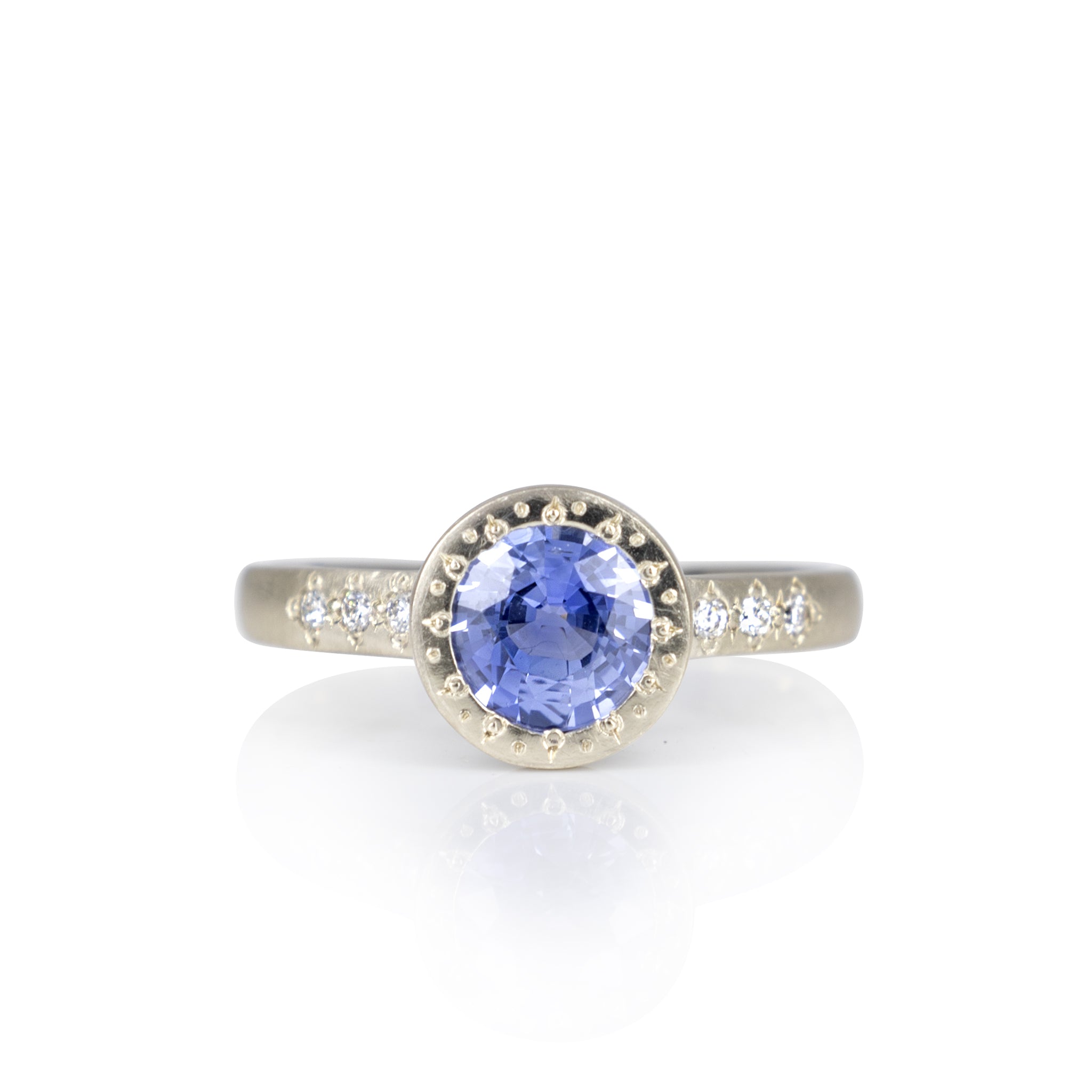 Round Sapphire Etched Bezel Ring - 1.13ct