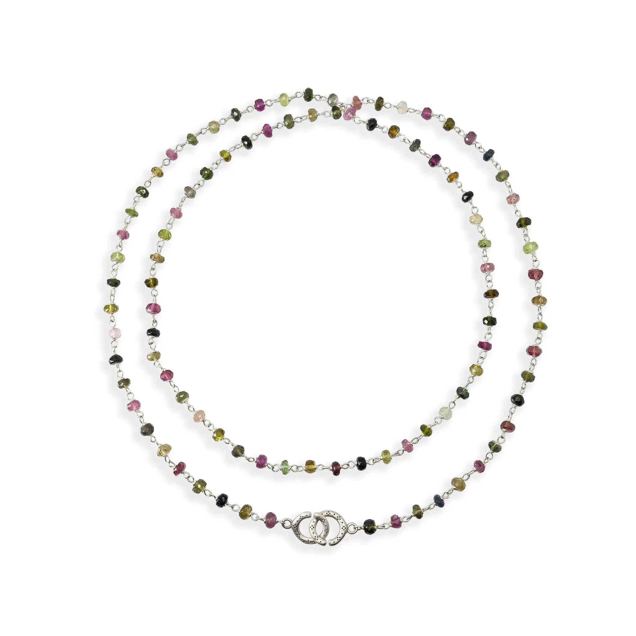 Tourmaline Beaded Silver Necklace - 30 inches