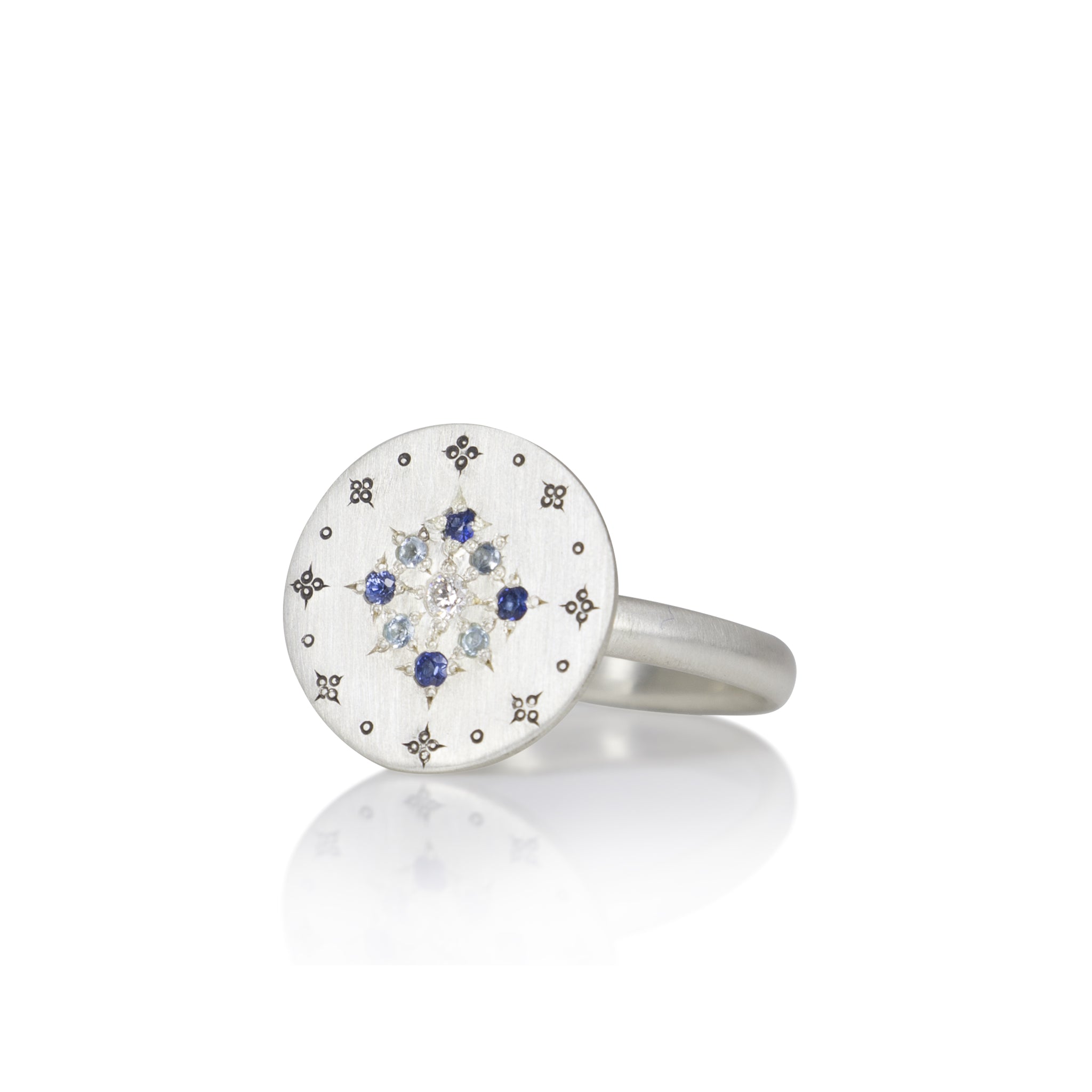 Engraved Diamond & Sapphire Ring