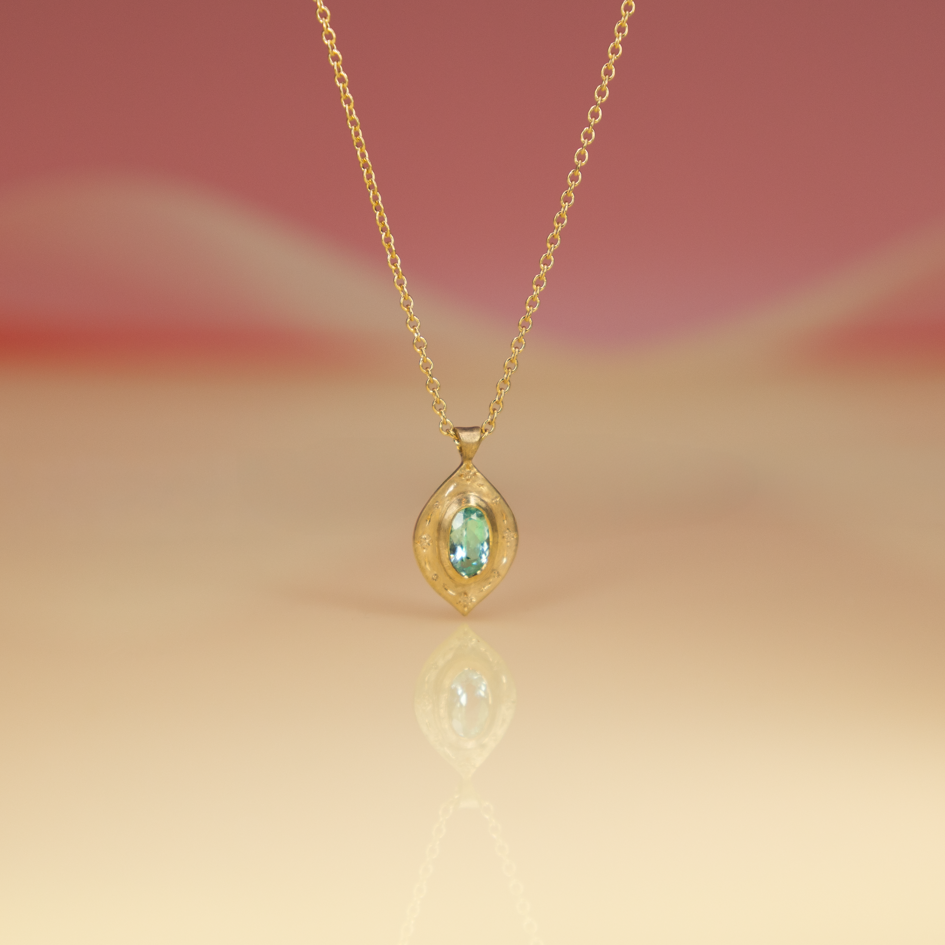 Oval Sea Foam Tourmaline Drops of Happiness Pendant
