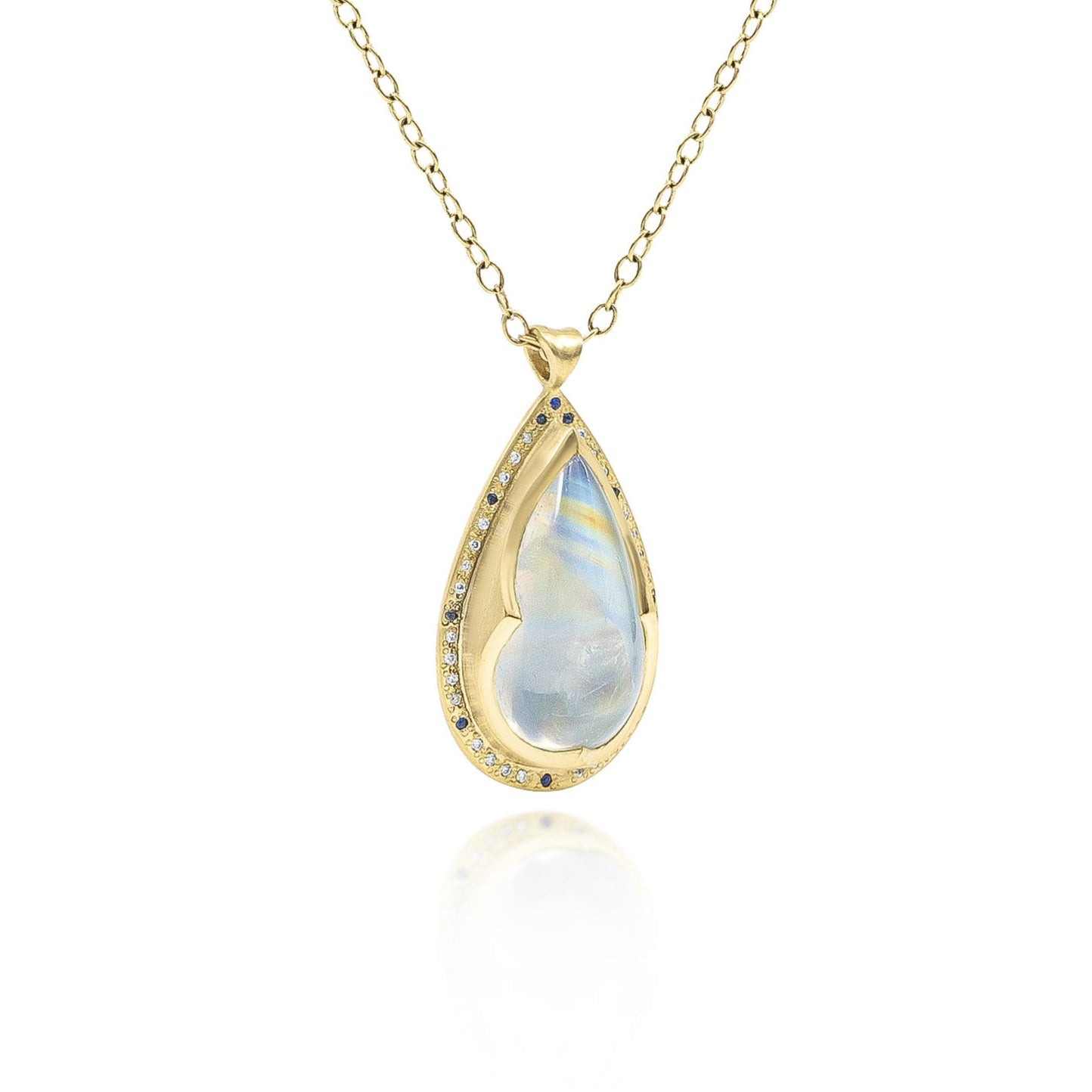 Wavy Bezel Teardrop Moonstone with Halo