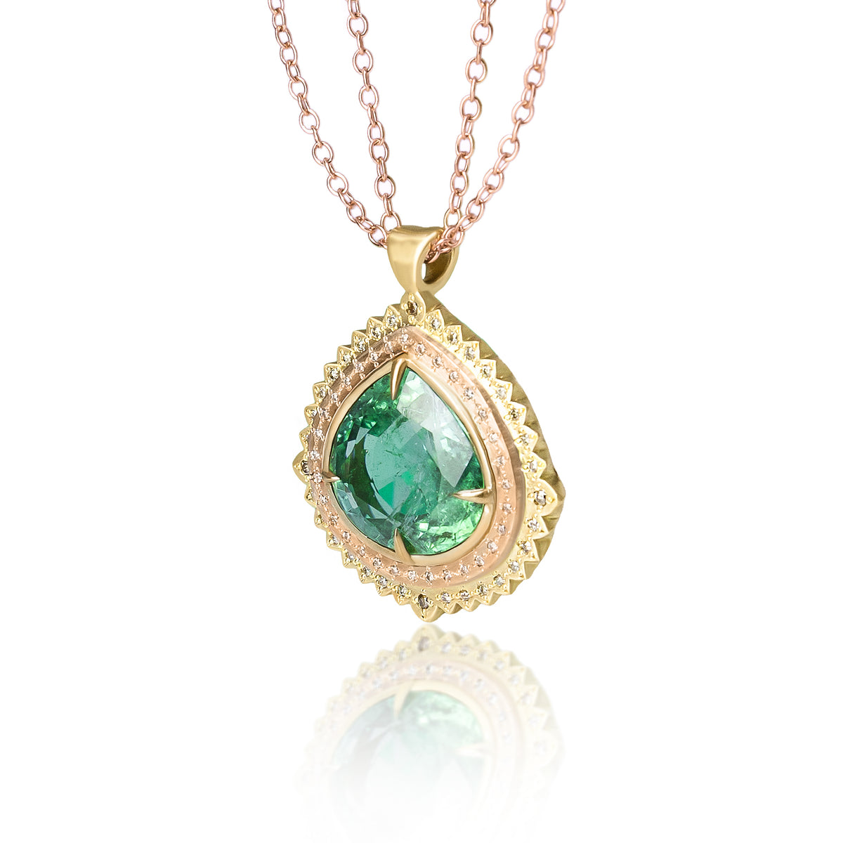 Teal Green Tourmaline Flame Pendant