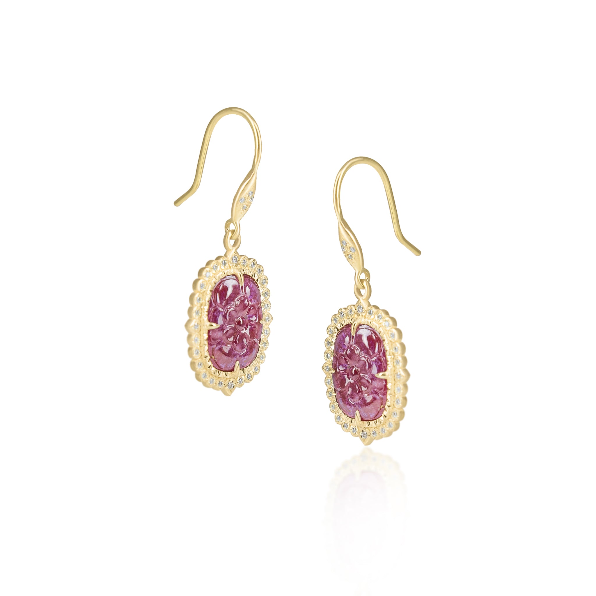 Carved Ruby Halo Earrings