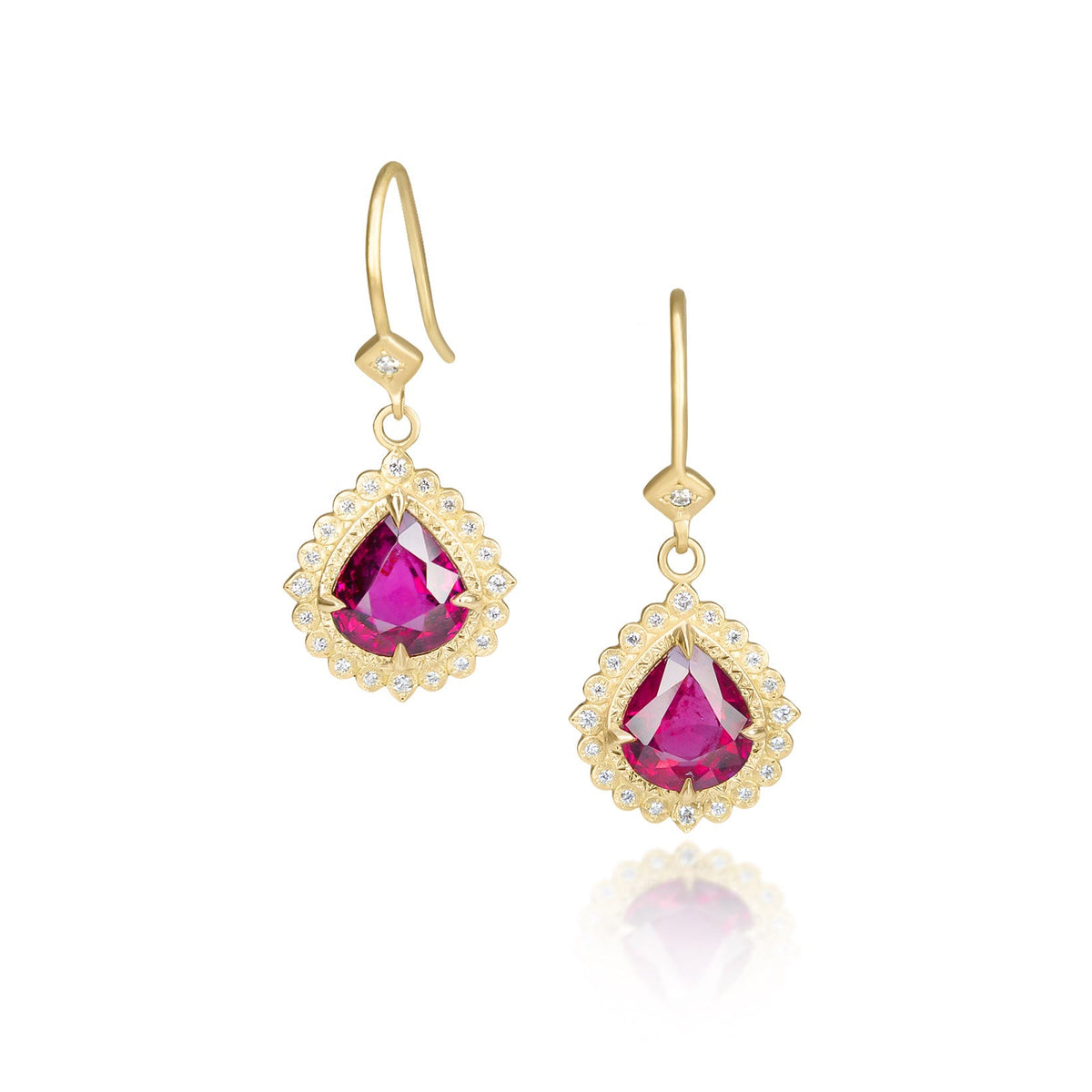 Rubellite Pear Flame Earrings