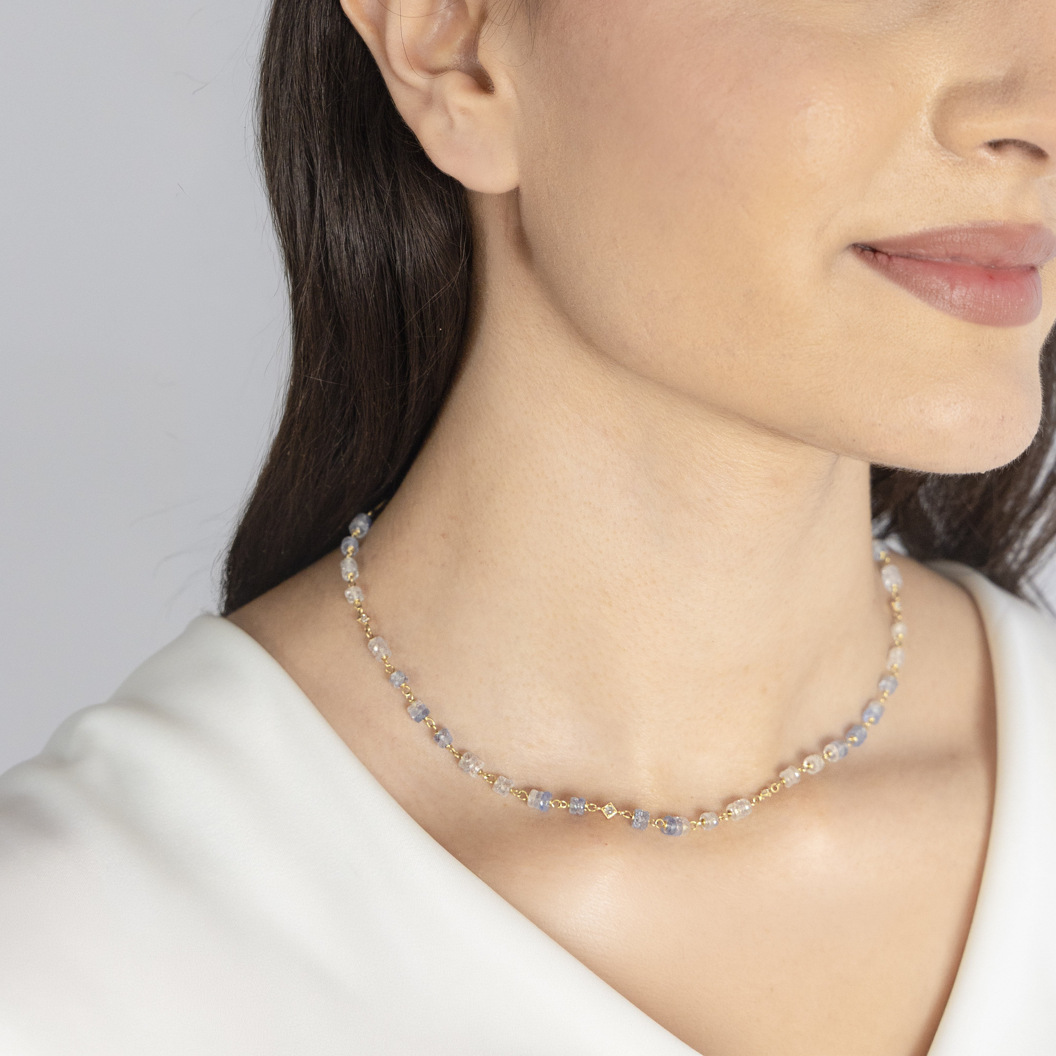 Ombre Sapphire Beaded Necklace - 16 Inches