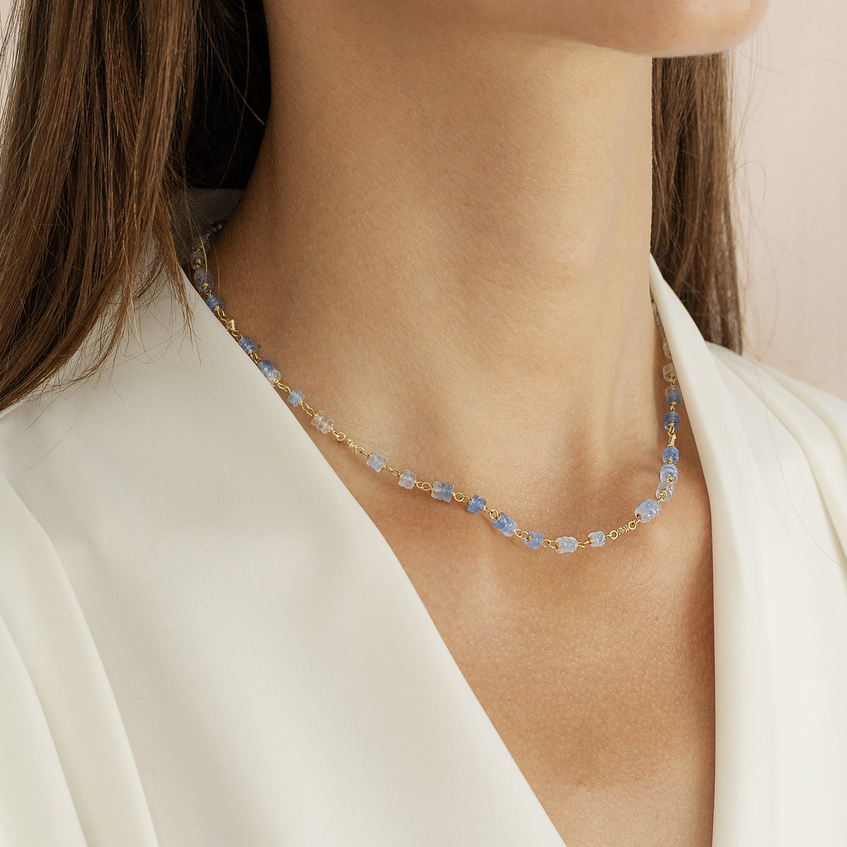 Ombre Sapphire Beaded Necklace - 16 Inches