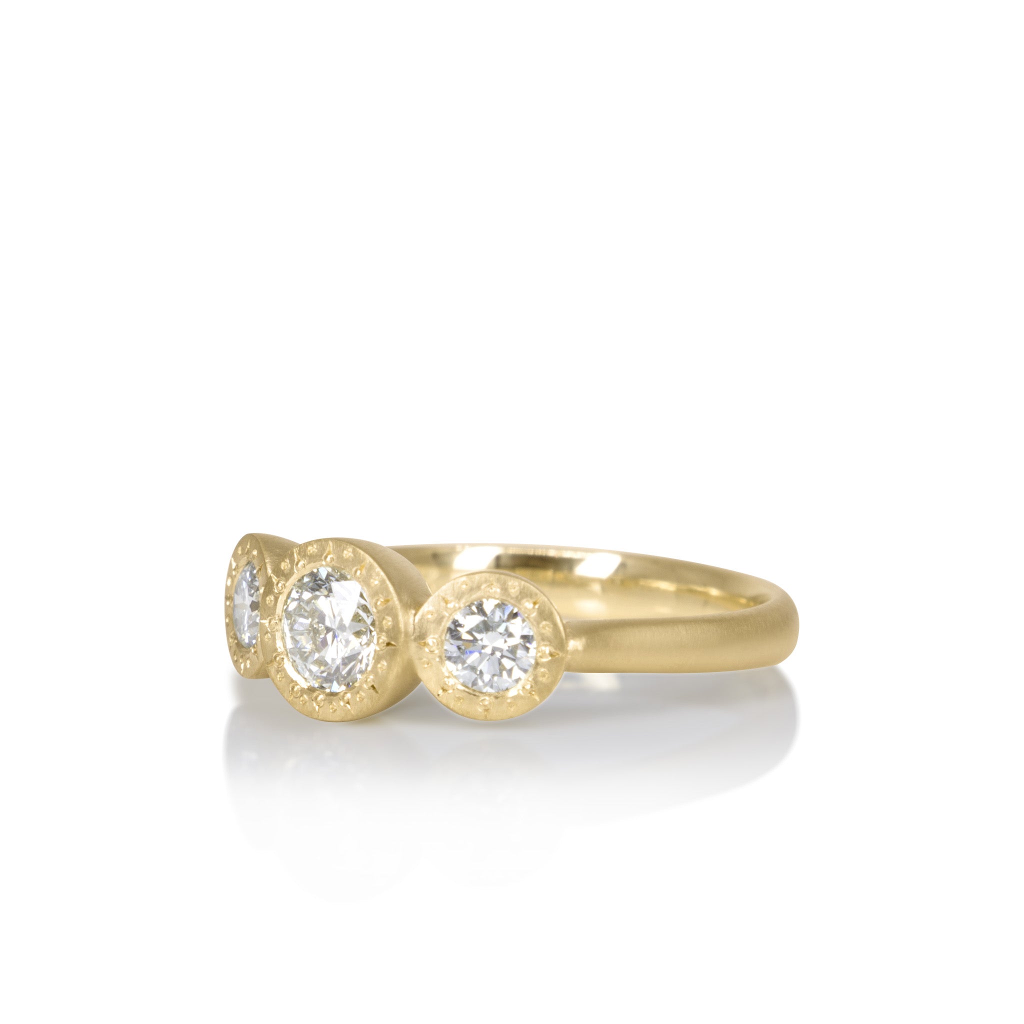 Three Stone Etched Bezel Ring - .50ct center
