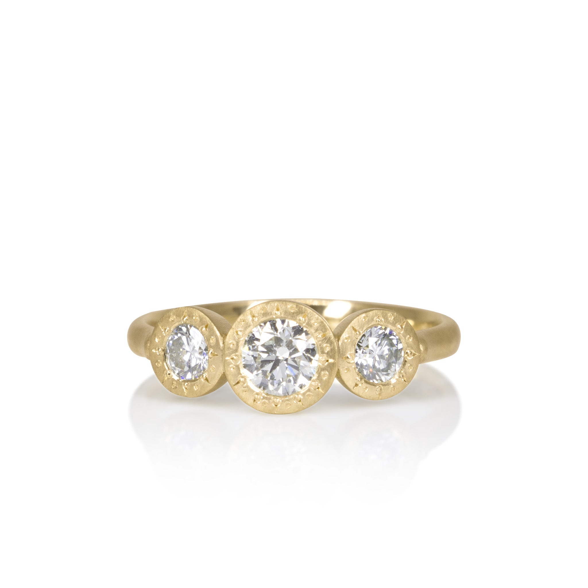 Three Stone Etched Bezel Ring - .50ct center