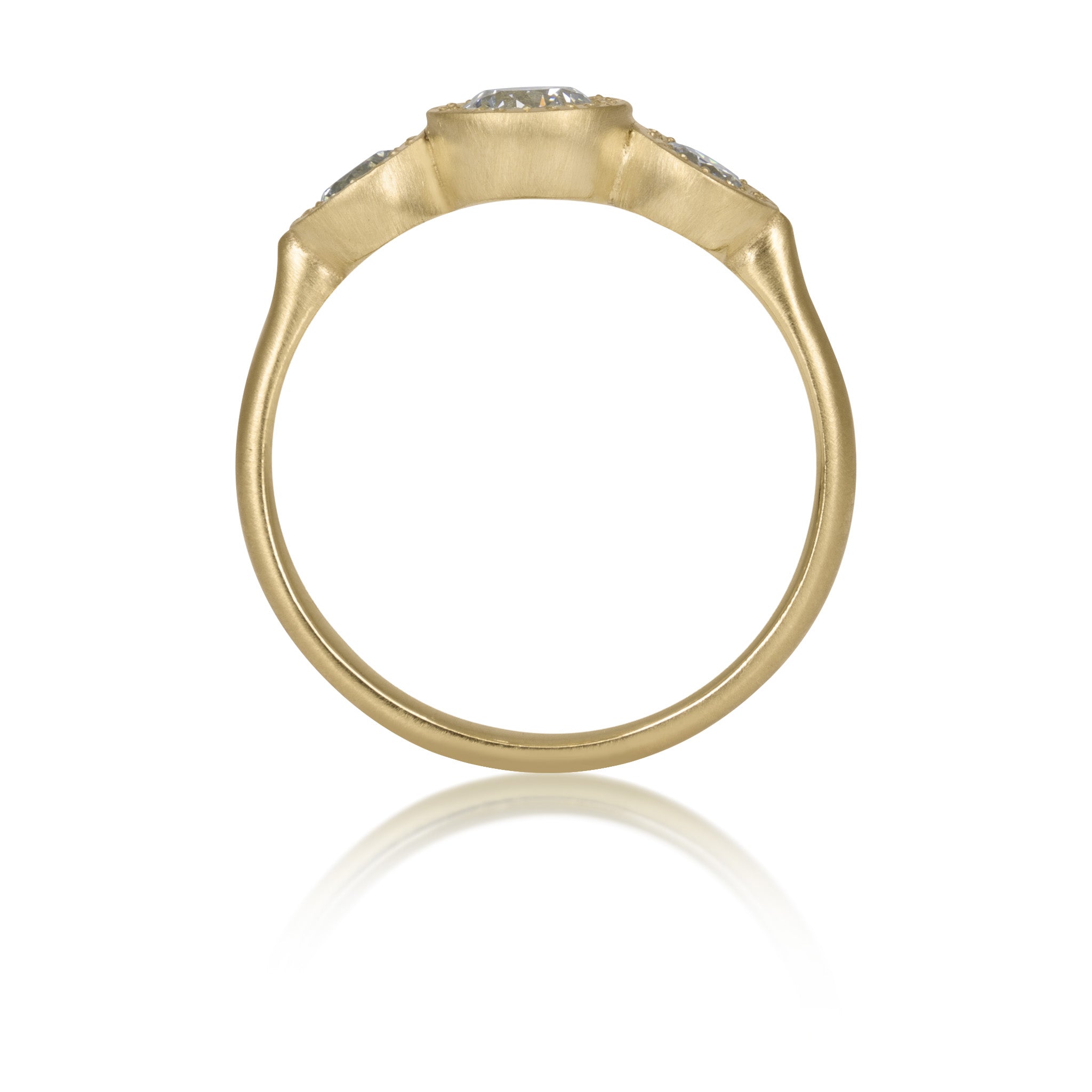 Three Stone Etched Bezel Ring - .50ct center