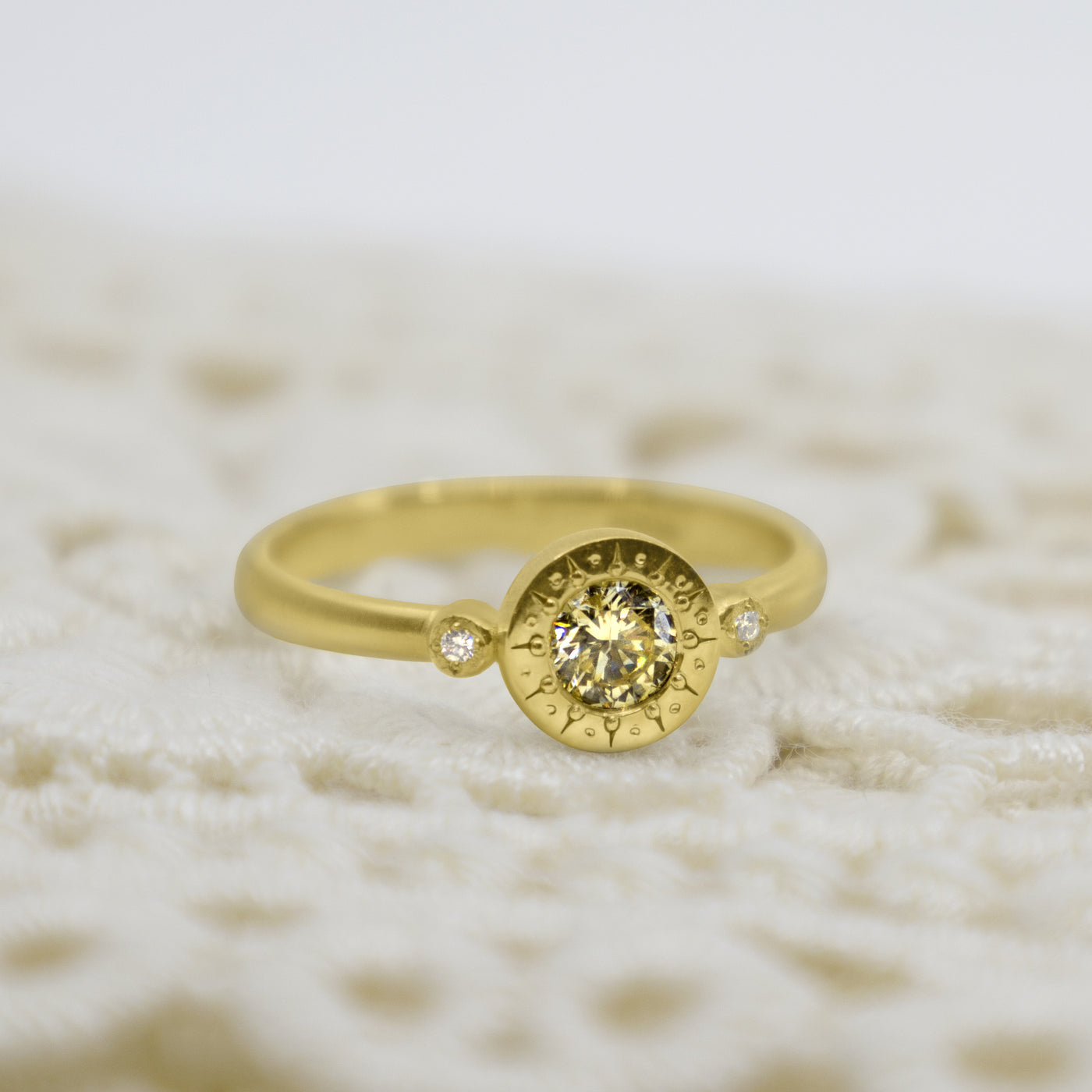 Champagne Diamond Etched Round Ring