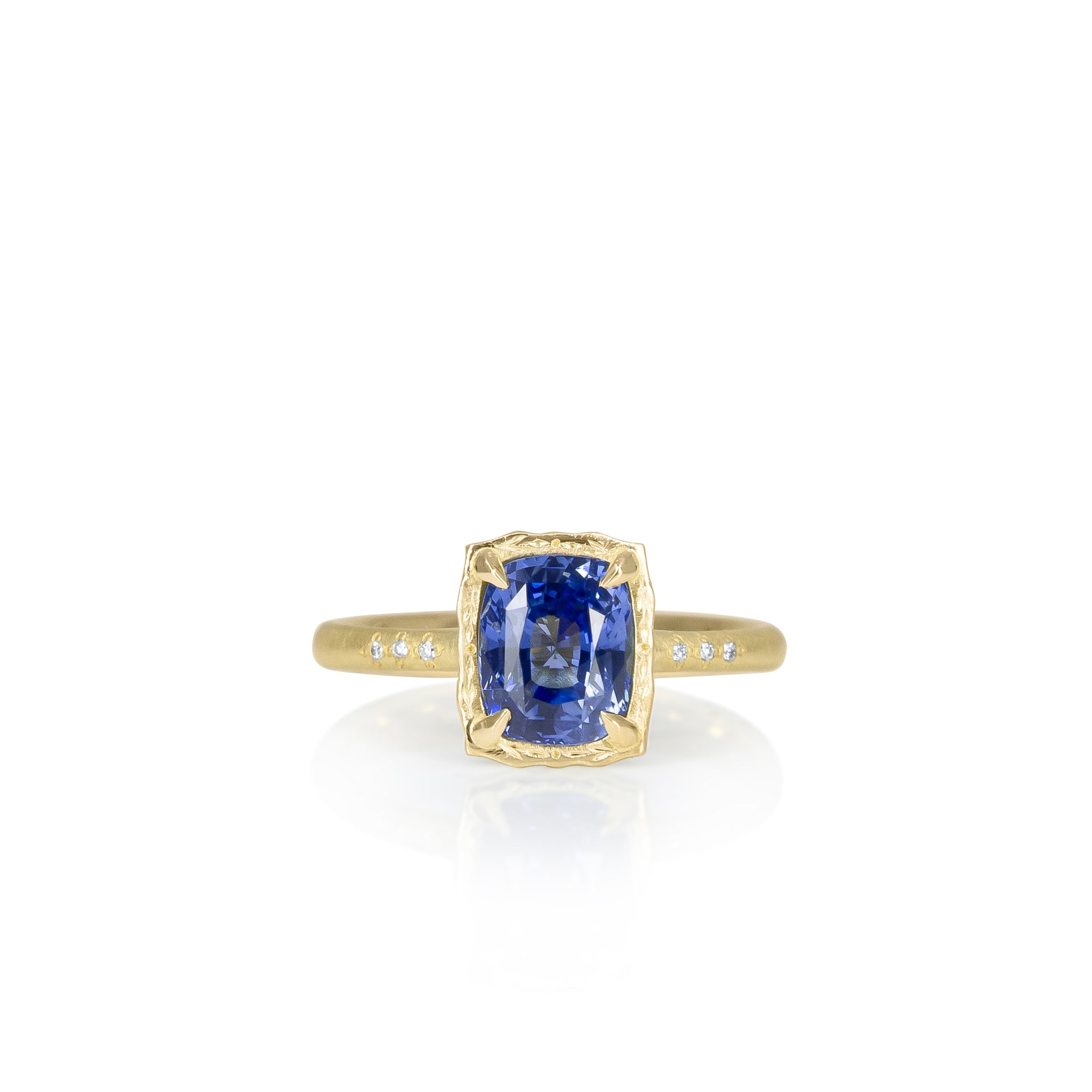 Cushion Sapphire Lotus Ring - 2.09ct
