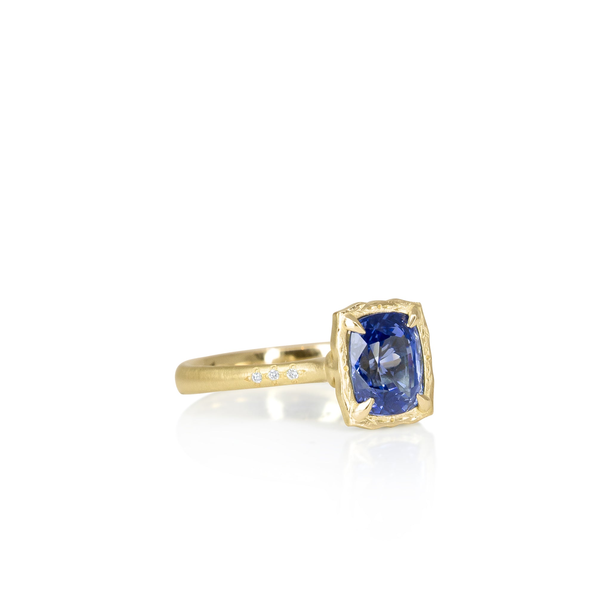 Cushion Sapphire Lotus Ring - 2.09ct
