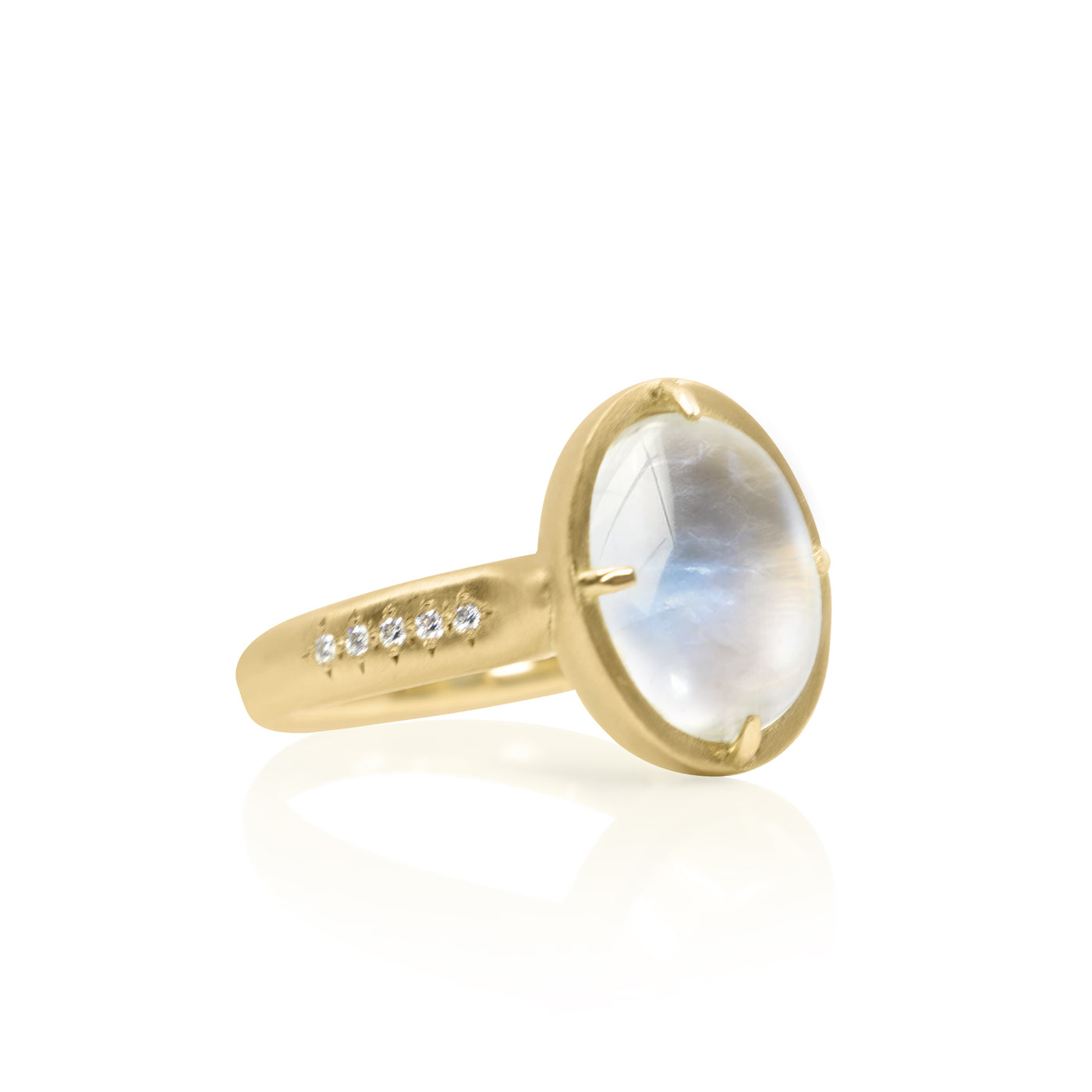 Tapered Prong Moonstone and Diamond Ring