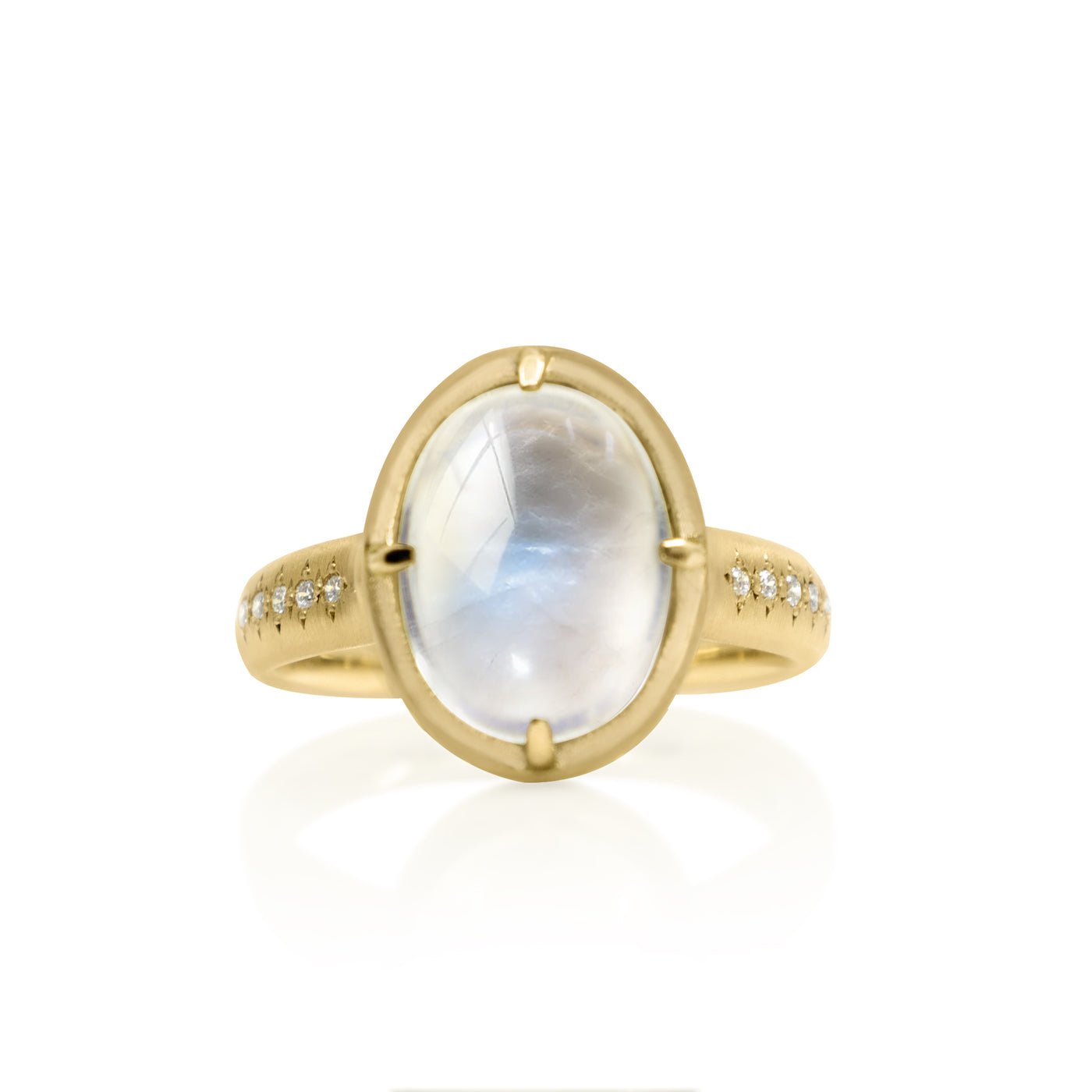 Tapered Prong Moonstone and Diamond Ring