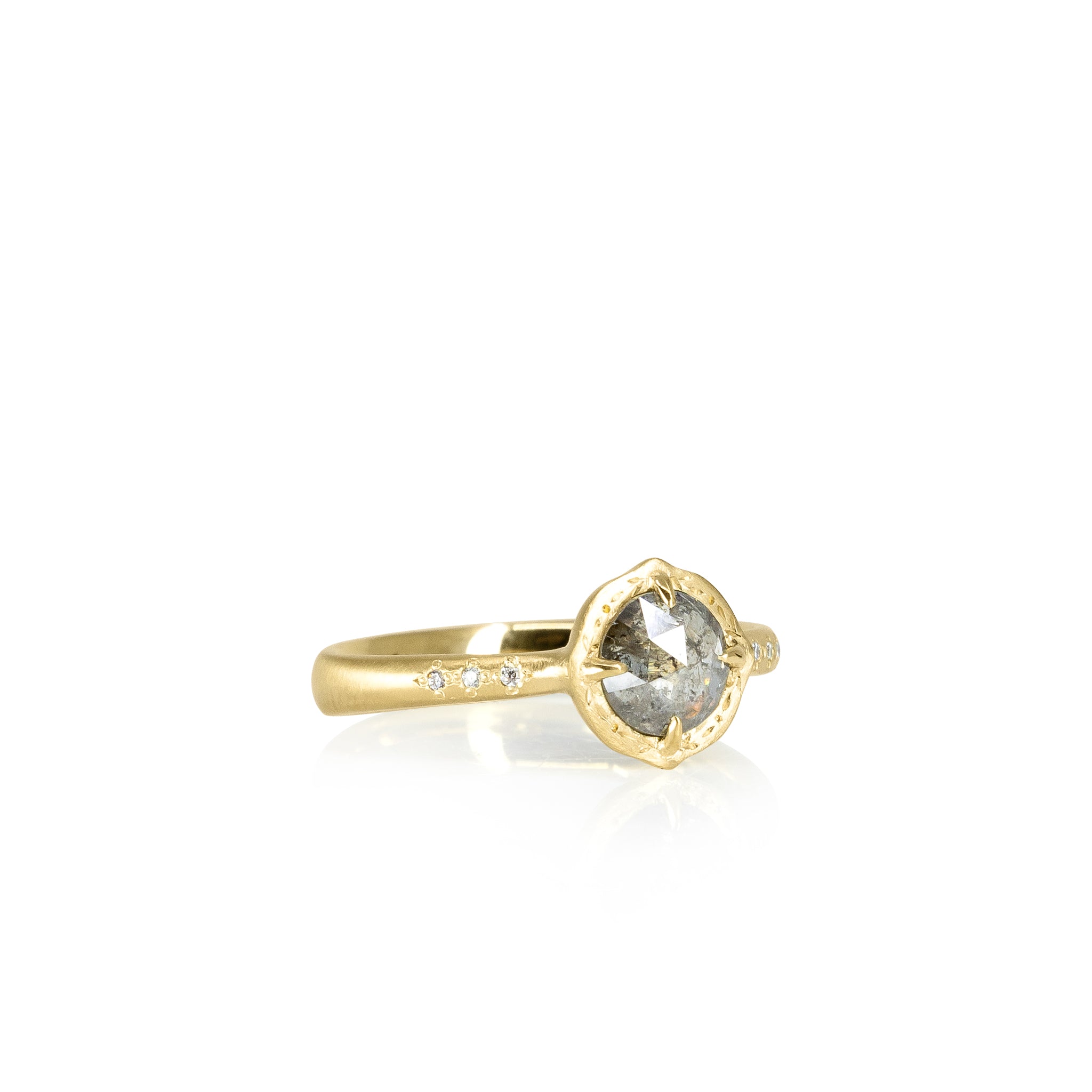 Salt & Pepper Rose Cut Prong Ring