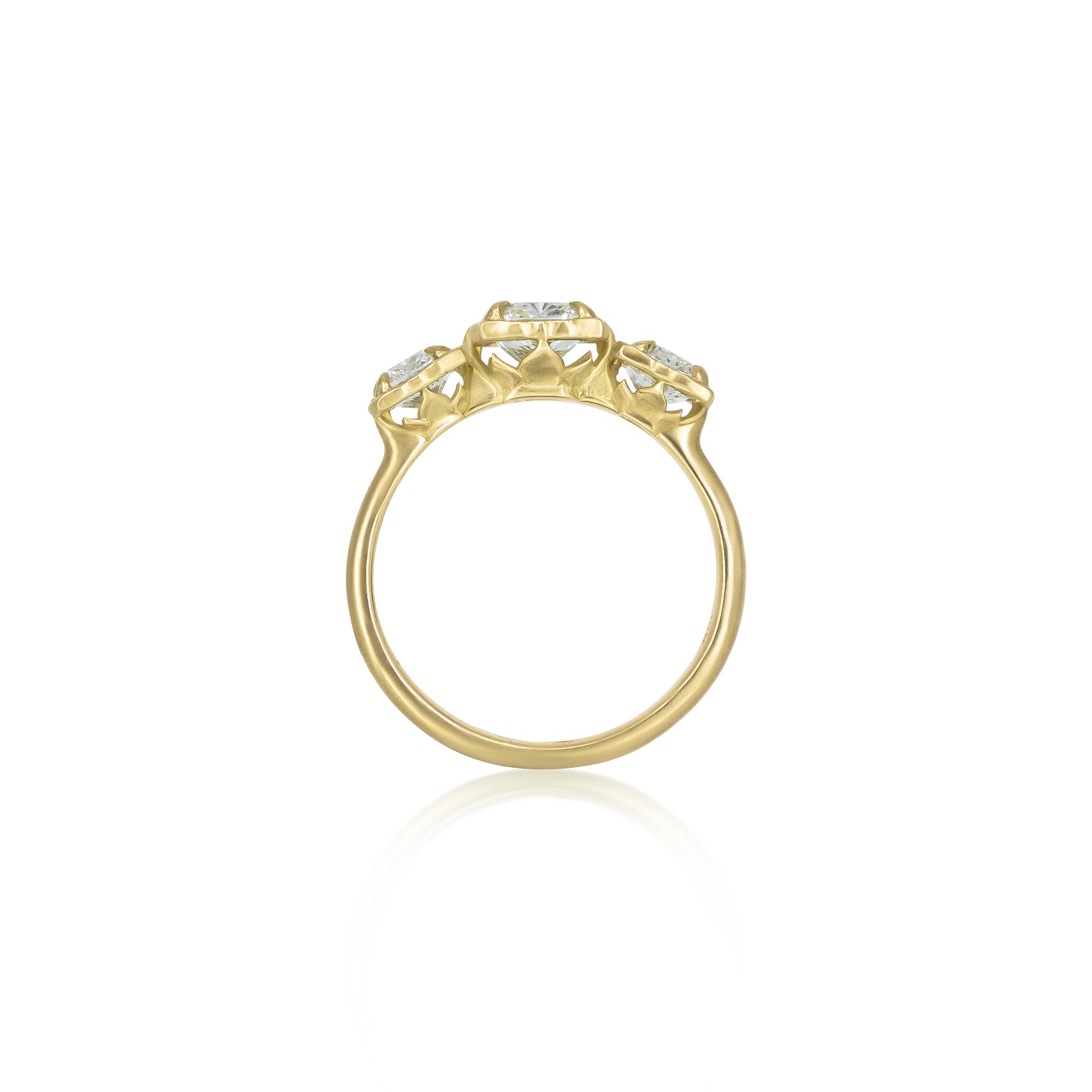 Three Stone Cushion Lotus Ring