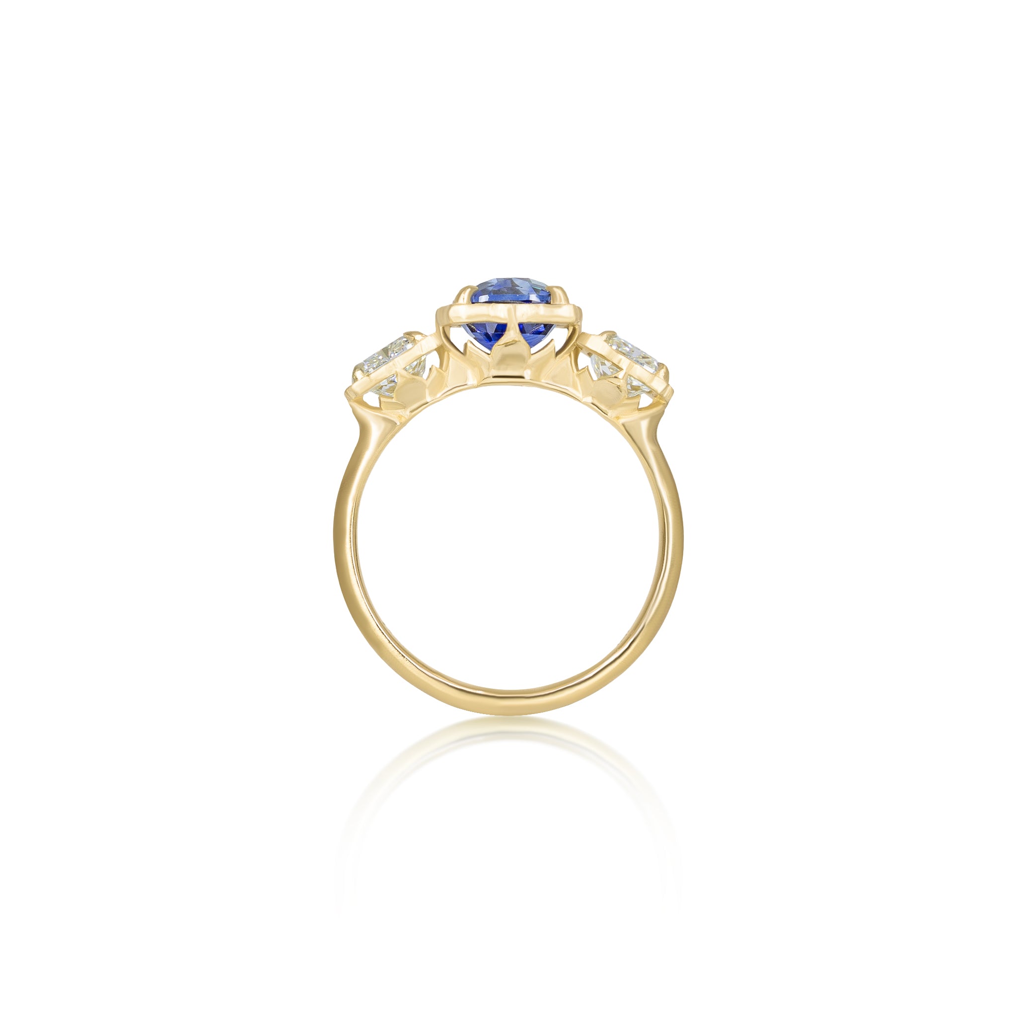Three Stone Sapphire Lotus Ring - 2.05ct center