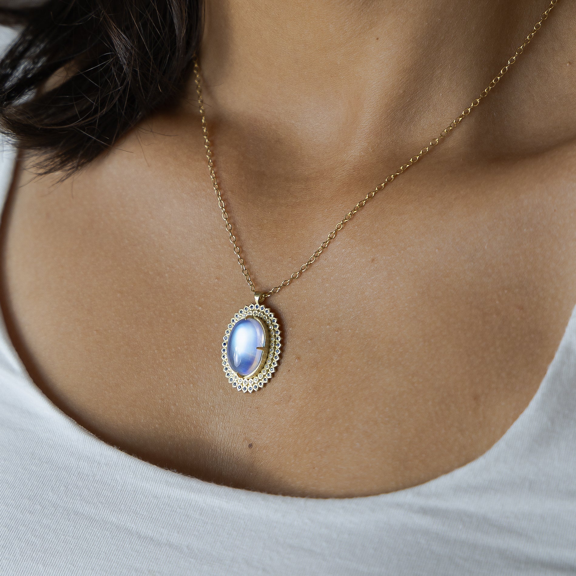 Moonstone Double Halo Pendant