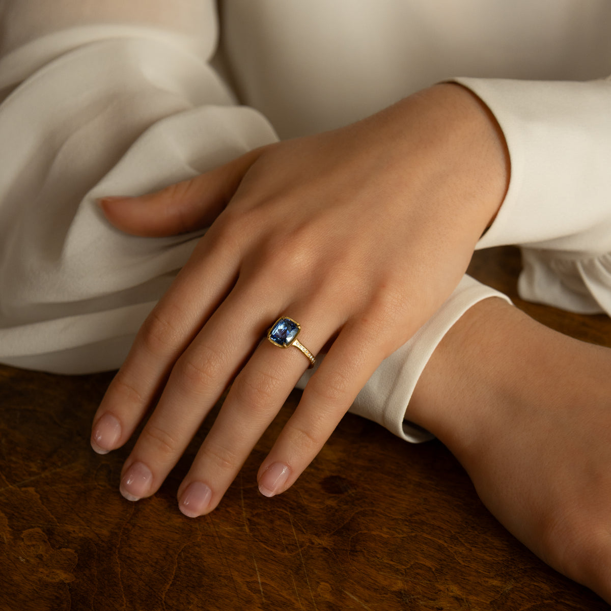 Cushion Blue Sapphire Polaris Ring