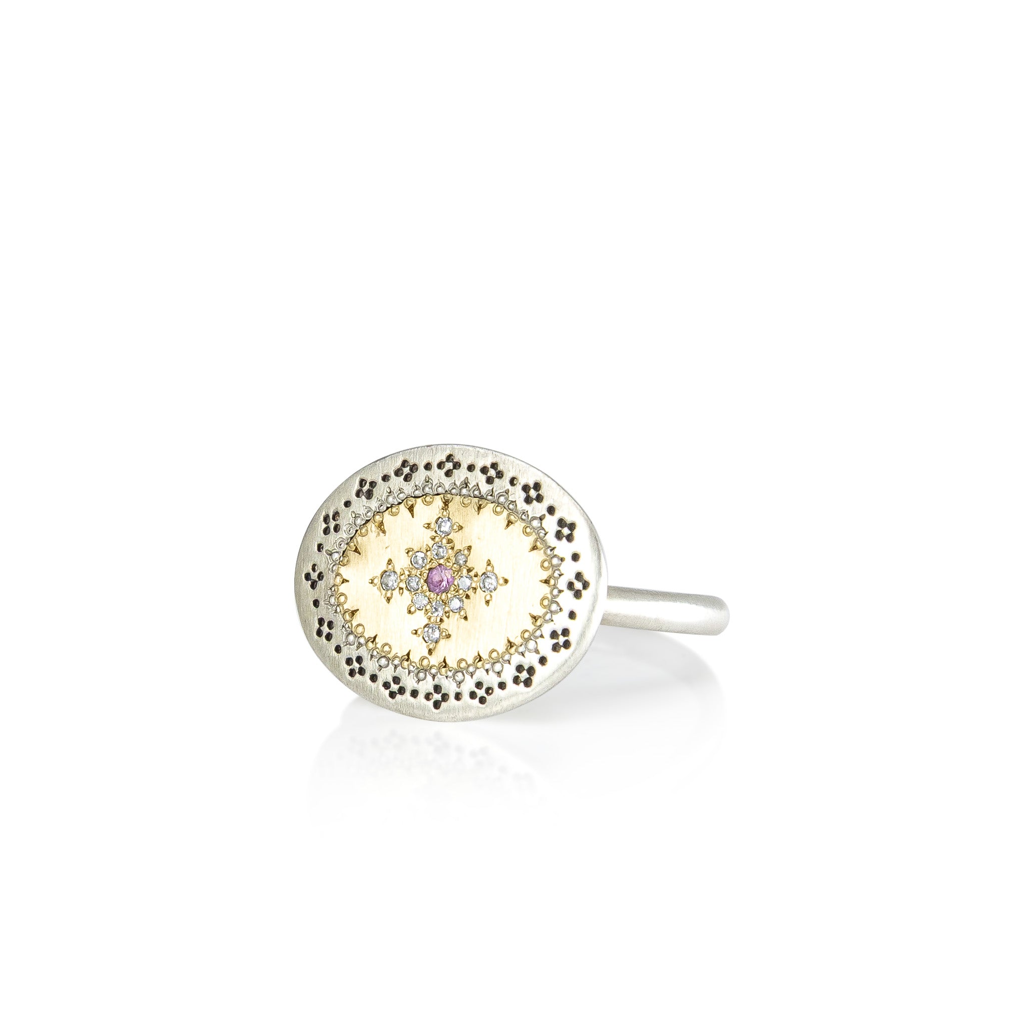 Engraved Pink Sapphire Seeds of Harmony Ring