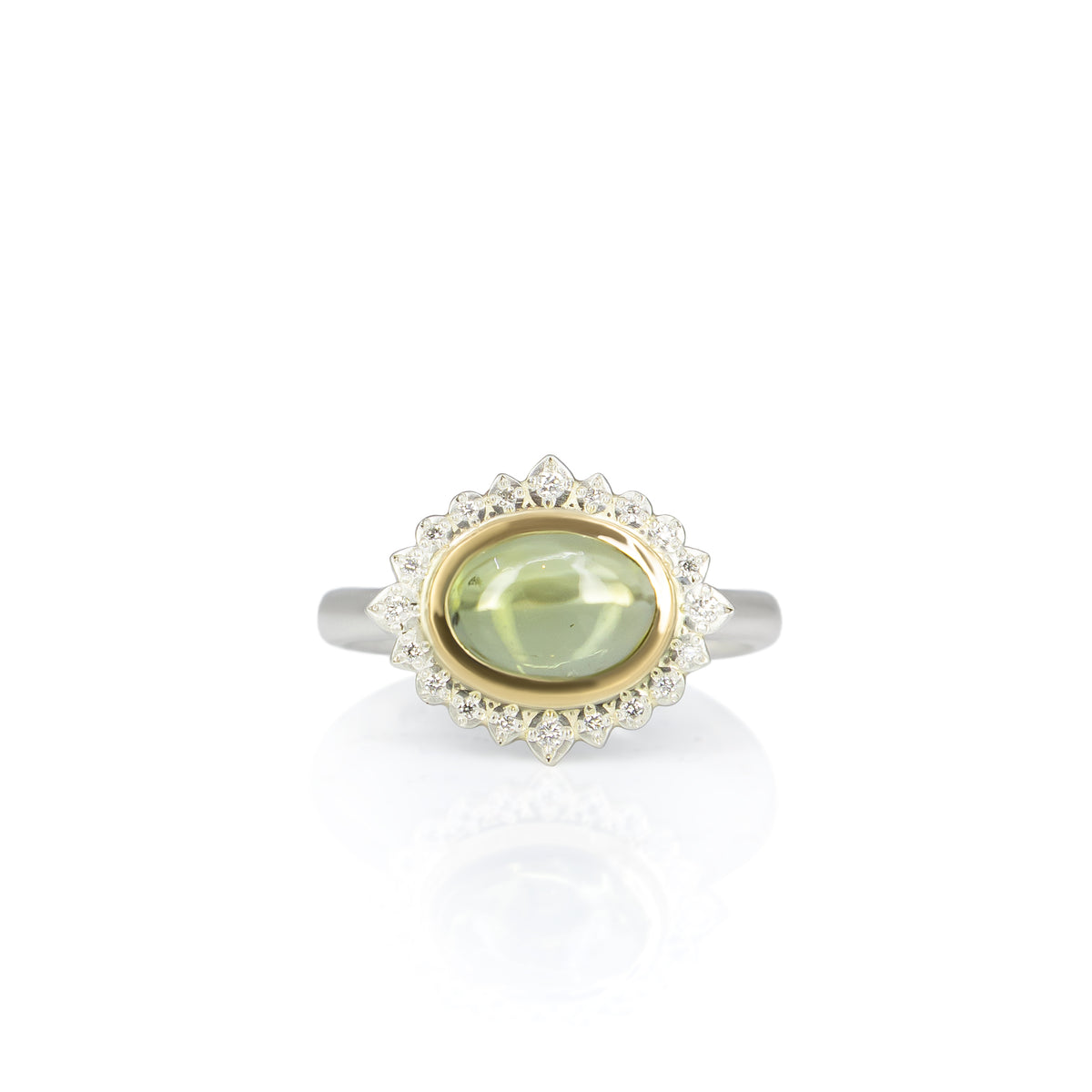 East West Green Tourmaline Flame Ring