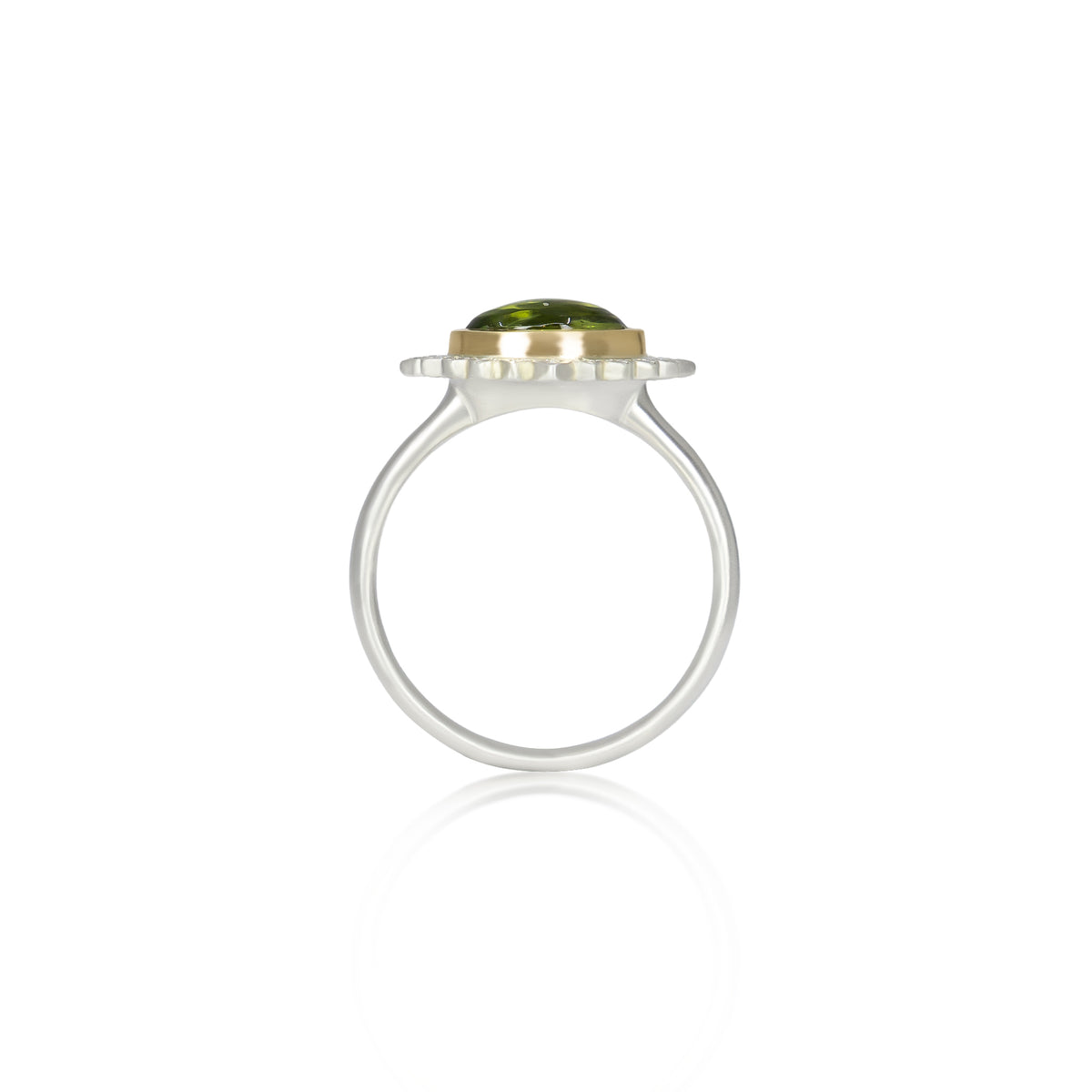 East West Green Tourmaline Flame Ring