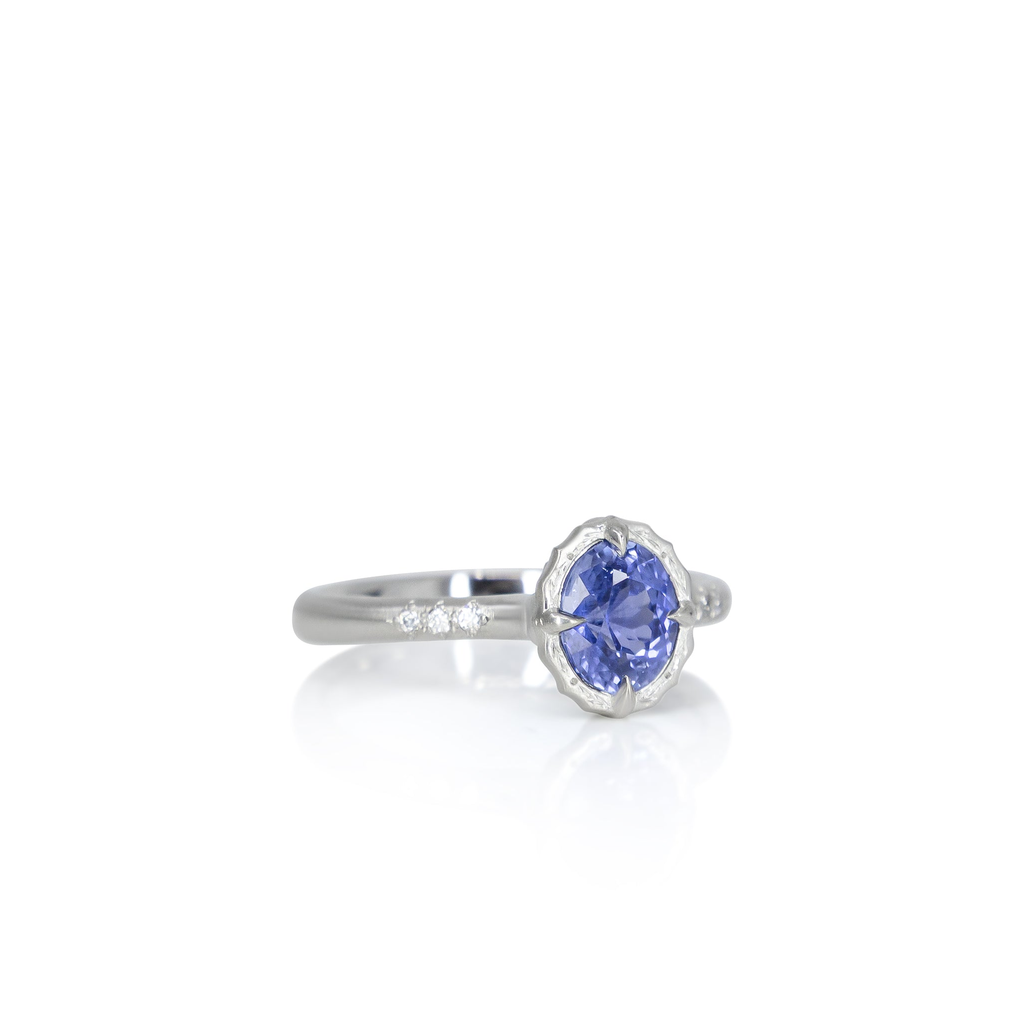 Oval Sapphire Platinum Lotus Ring