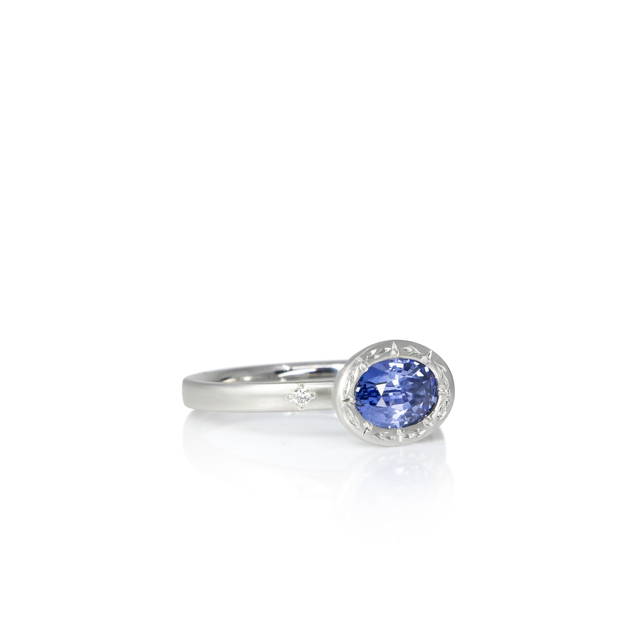 Platinum Engraved Bezel Sapphire Ring