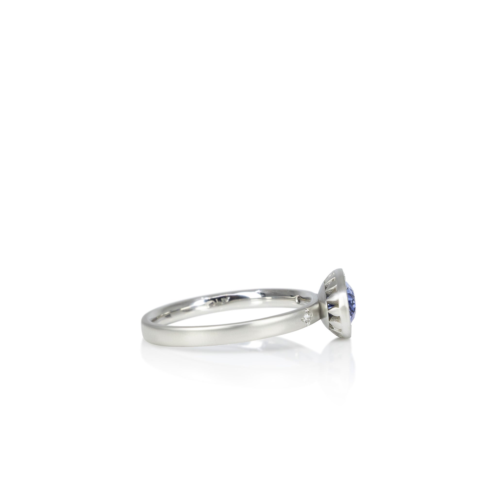 Platinum Engraved Bezel Sapphire Ring