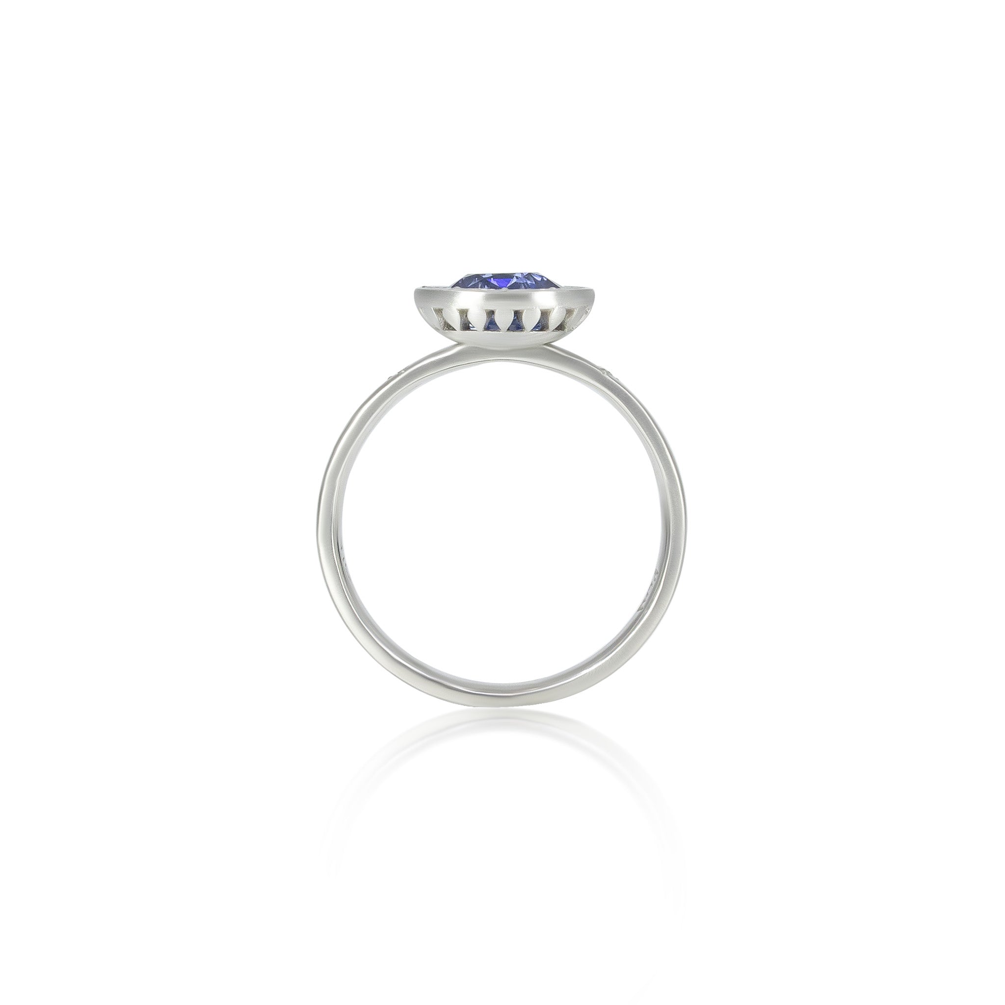 Platinum Engraved Bezel Sapphire Ring