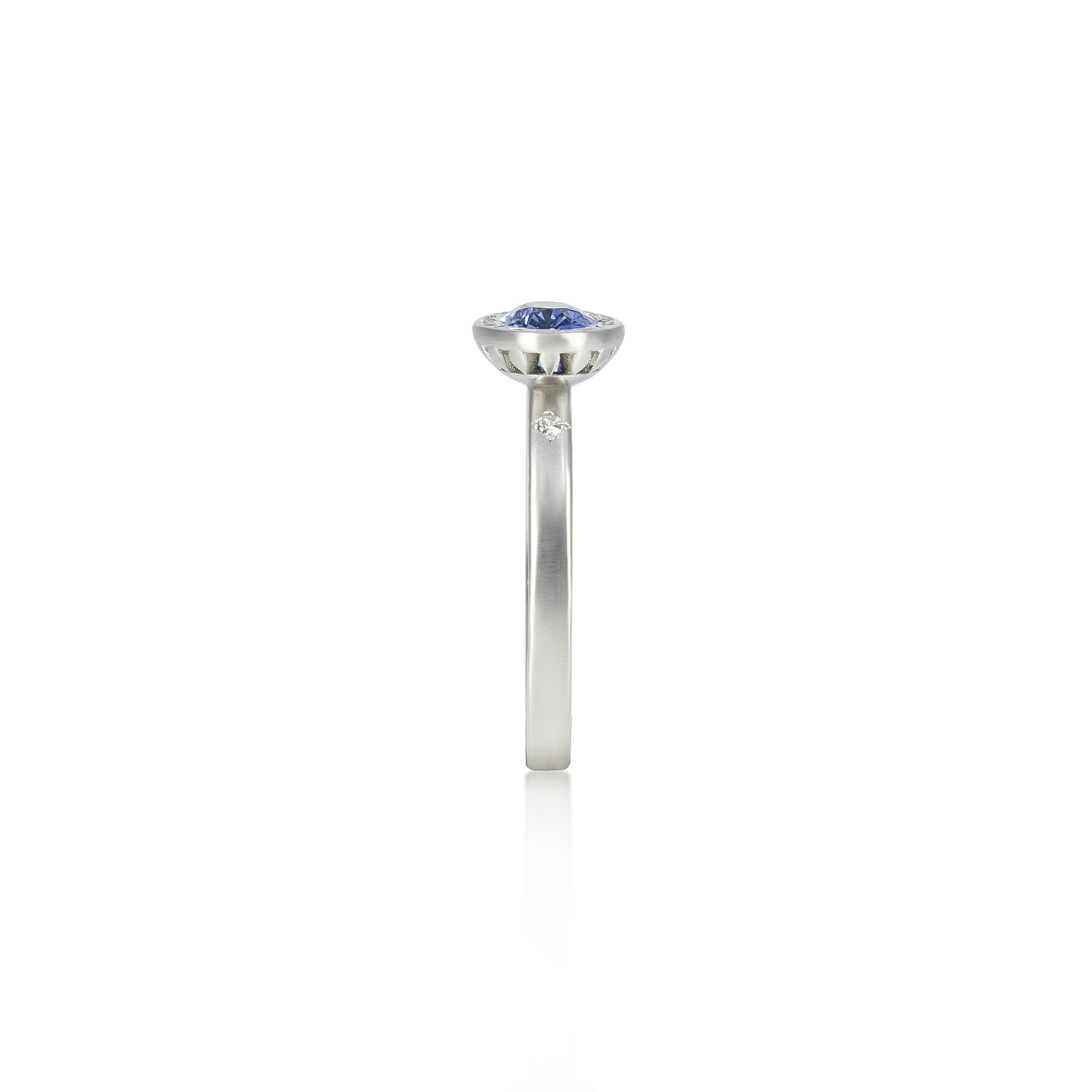 Platinum Engraved Bezel Sapphire Ring