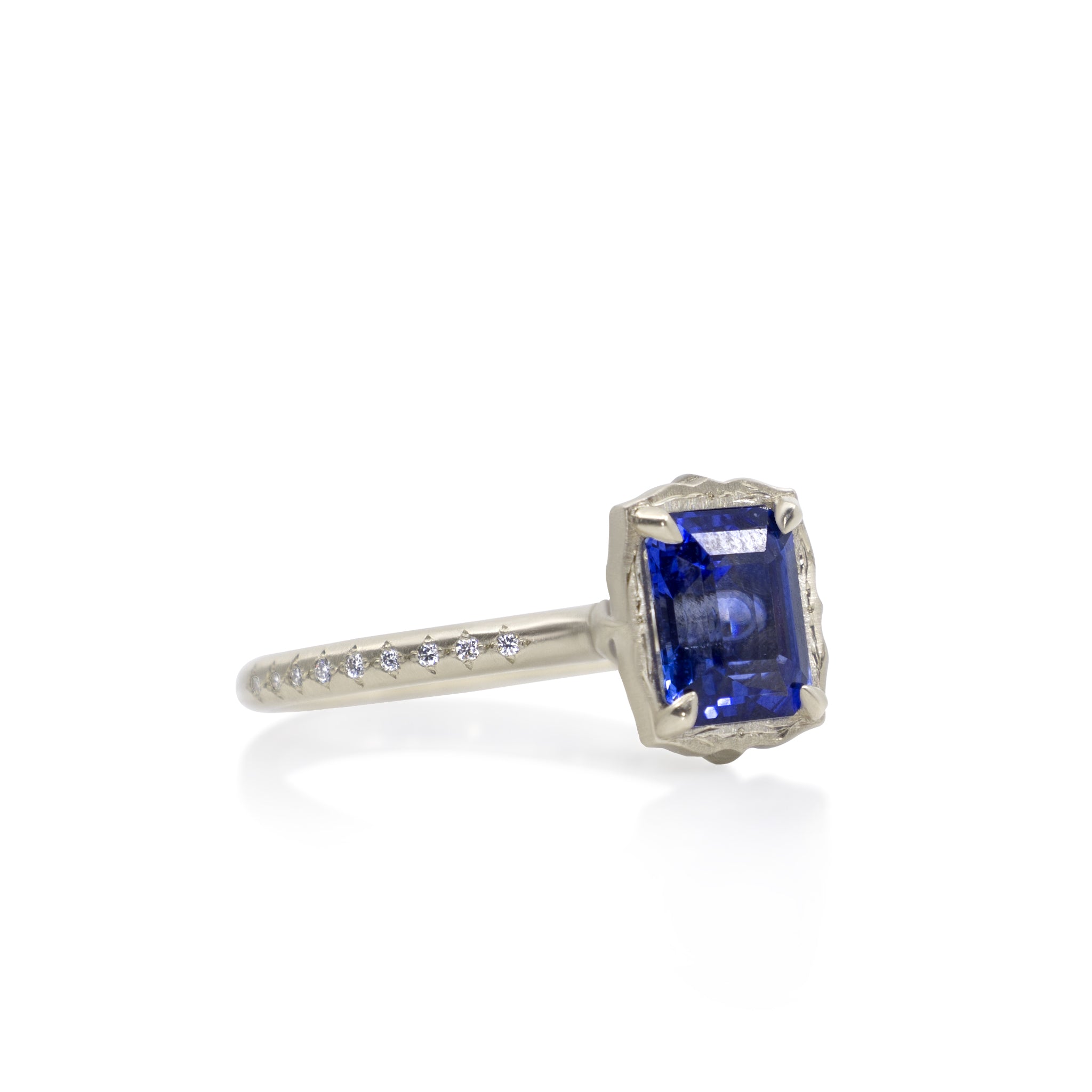 Emerald Cut Sapphire Lotus Ring - 2.05ct