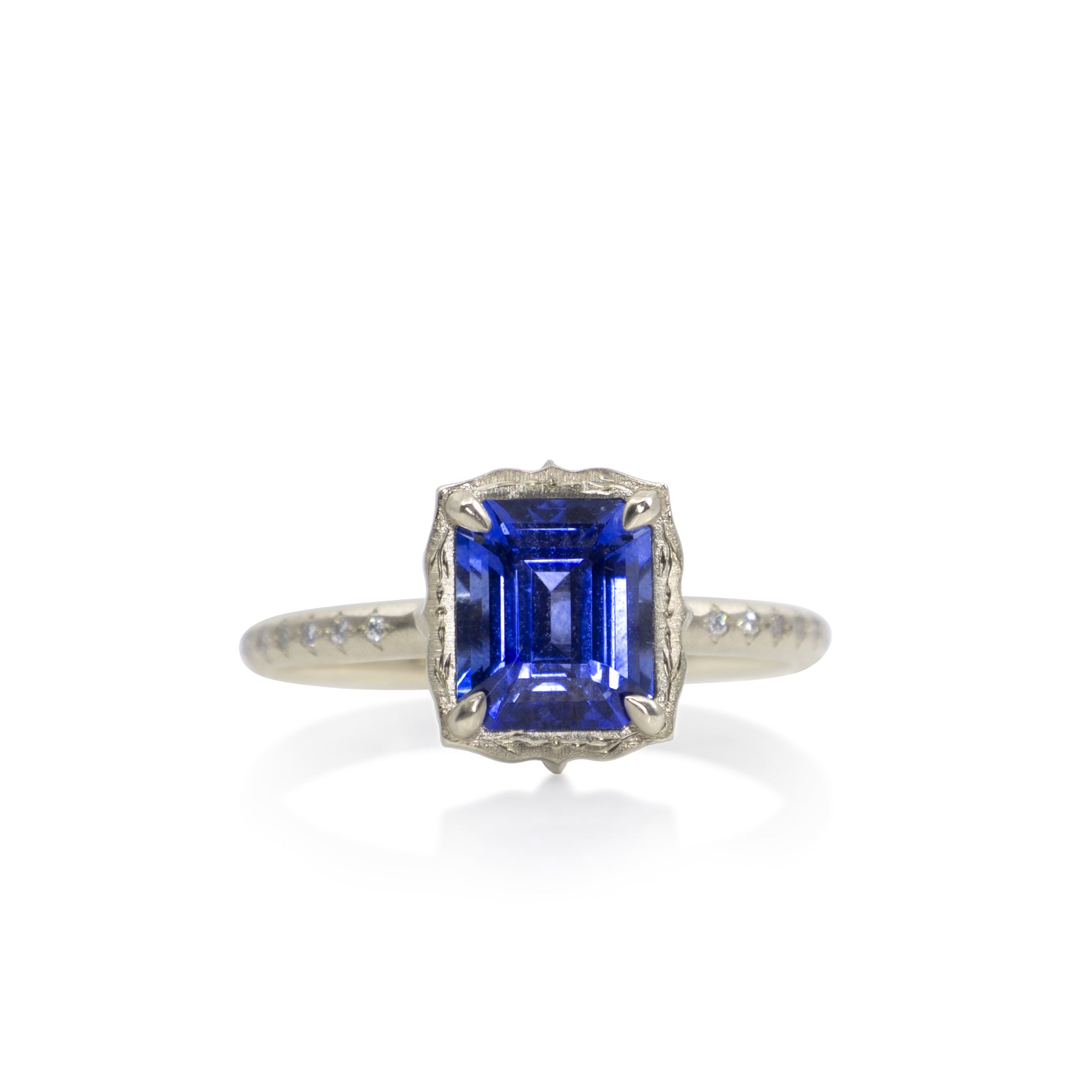 Emerald Cut Sapphire Lotus Ring - 2.05ct