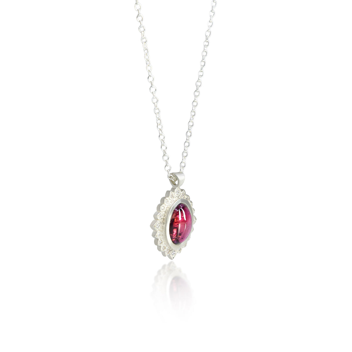 Oval Pink Tourmaline Silver Flame Pendant - 2.23ct