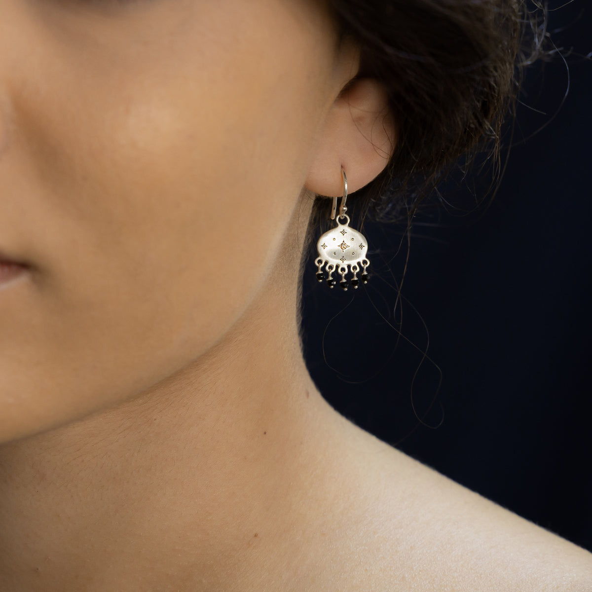 Beaded New Moon Earrings