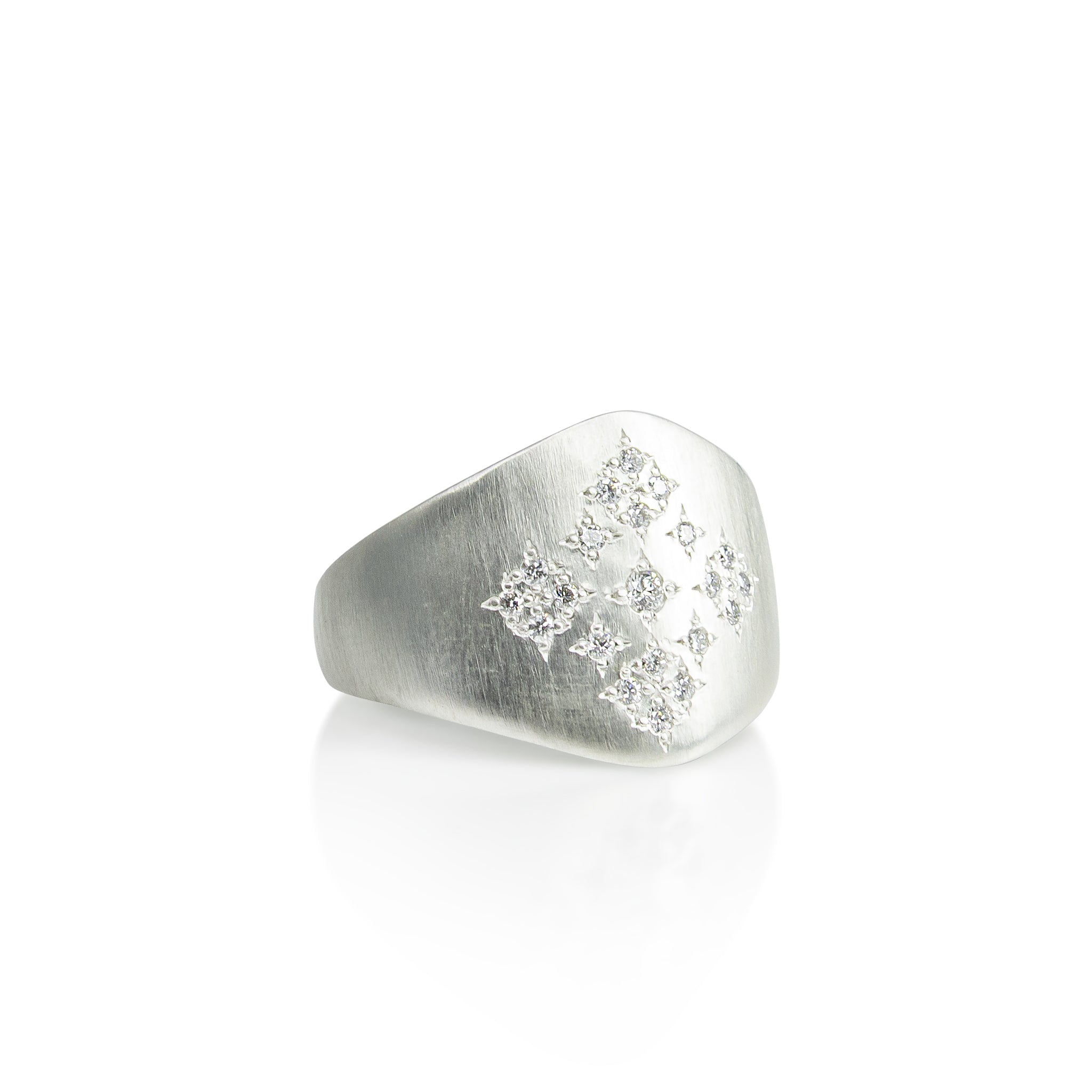 Moon & Stars Shield Ring in Silver